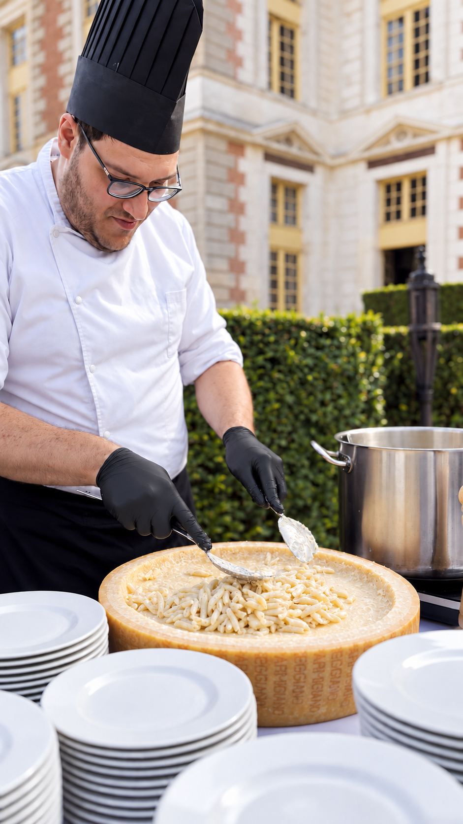 Animation culinaire parmesan pates lors d'un mariage indo western
