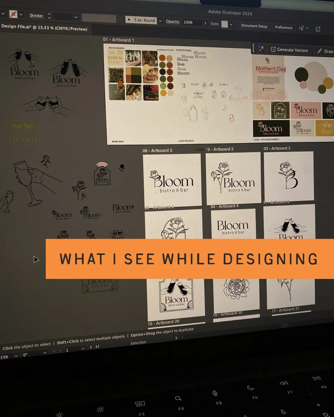 What I see vs. what you get ✌🏼

Slide 1: the process - layered moodboards, soft florals, type pairings, colour palettes getting tested (and retested), layouts shifting, refining, evolving&hellip; finding that perfect balance of elegance + warmth.

S