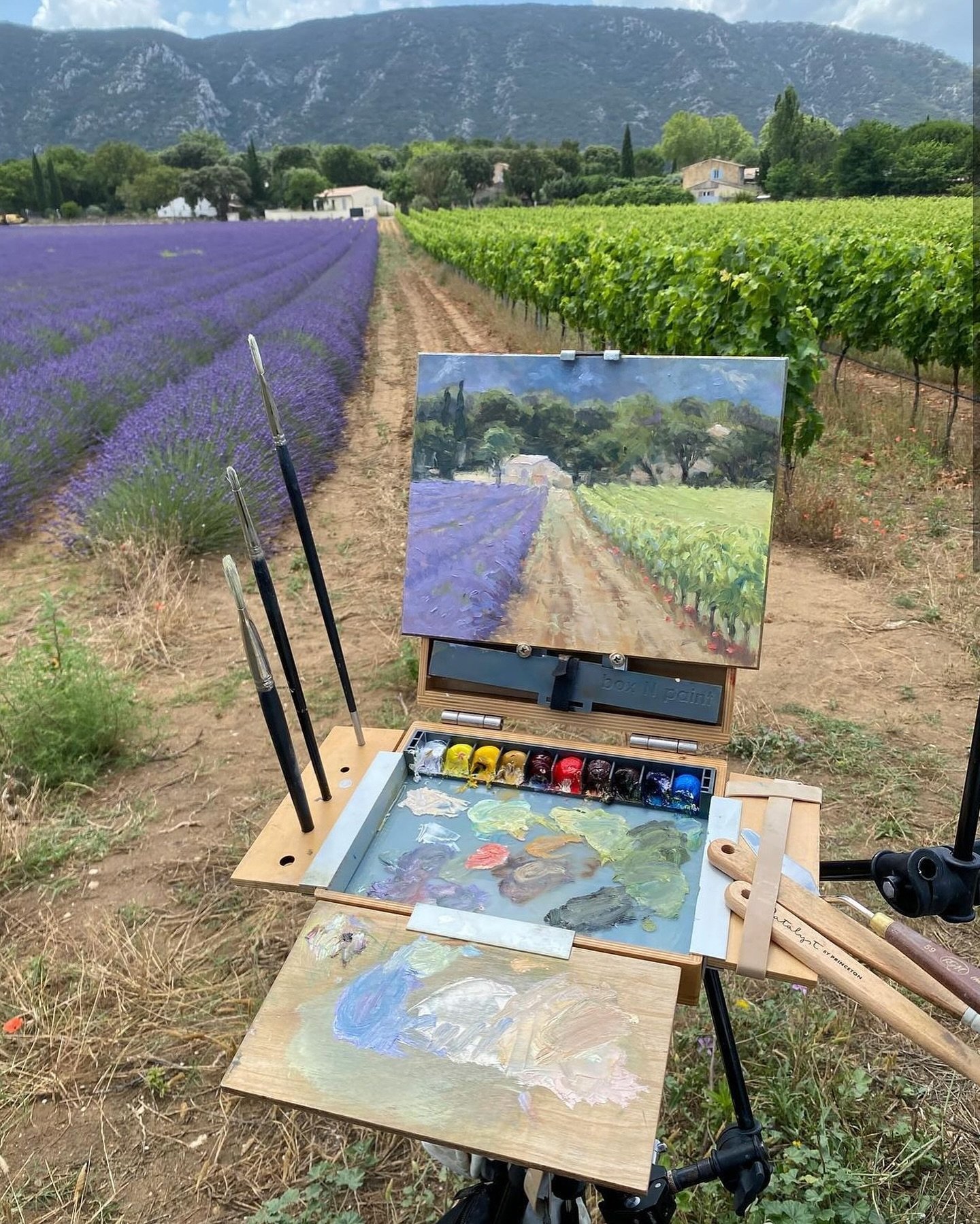 Exciting to see the renowned artist @richardjoliverpleinair using our Box N Paint POCHADE for the first time in France! 🇫🇷 &ldquo;Finally got out to paint here in France after a stormy first week&hellip;Giving the new @boxnpaint a trial run. Nice c