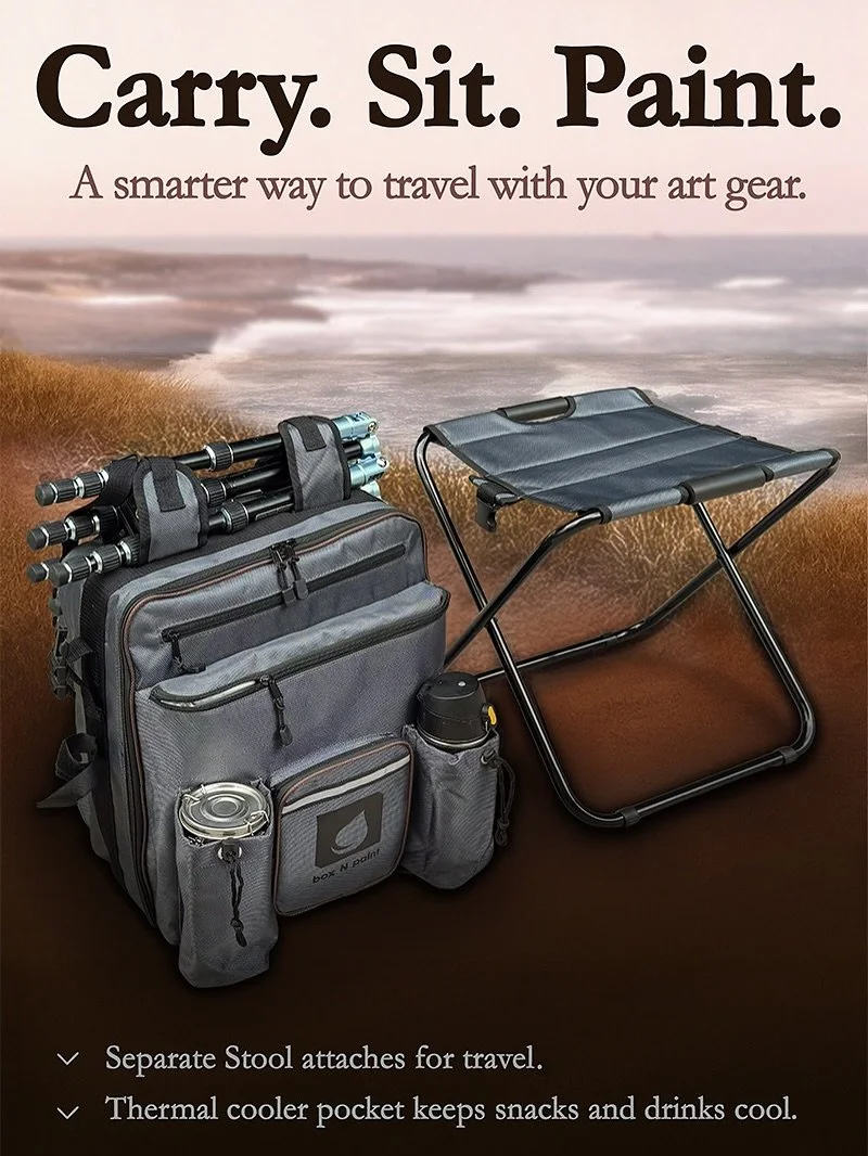 Introducing the SeatPack by box N paint &mdash; a game-changing backpack with a built-in stool, designed for plein air artists who need to travel light and paint anywhere. This all-in-one mobile studio carries your gear and becomes your seat, merging