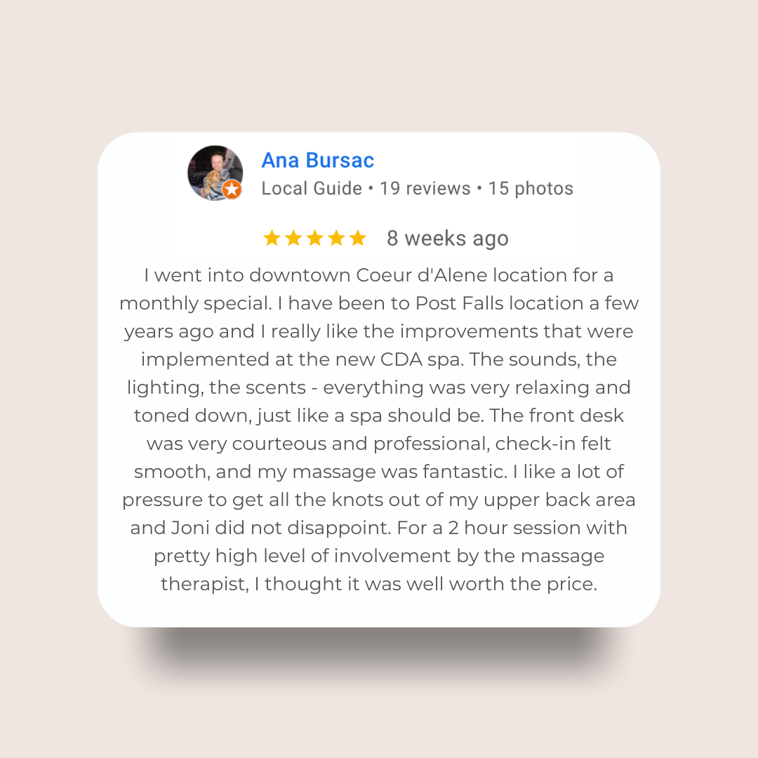Customer review for a manicure service on a digital platform, five-star rating, expressing high satisfaction with the service and the nail technician.