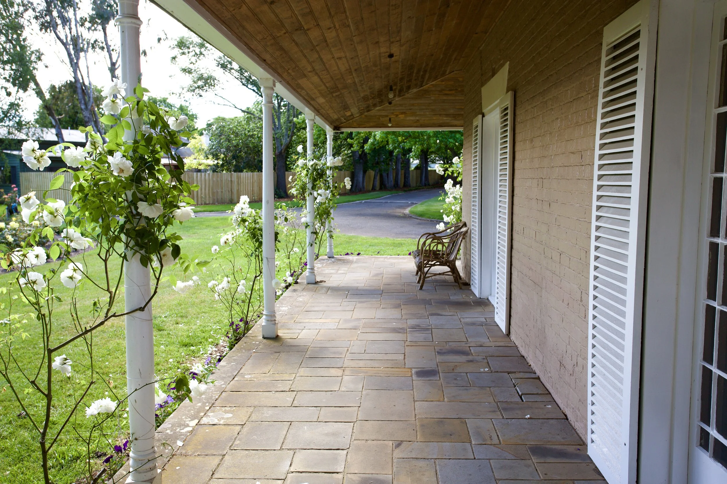 Rose covered verandah. Briar Lane Evandale.