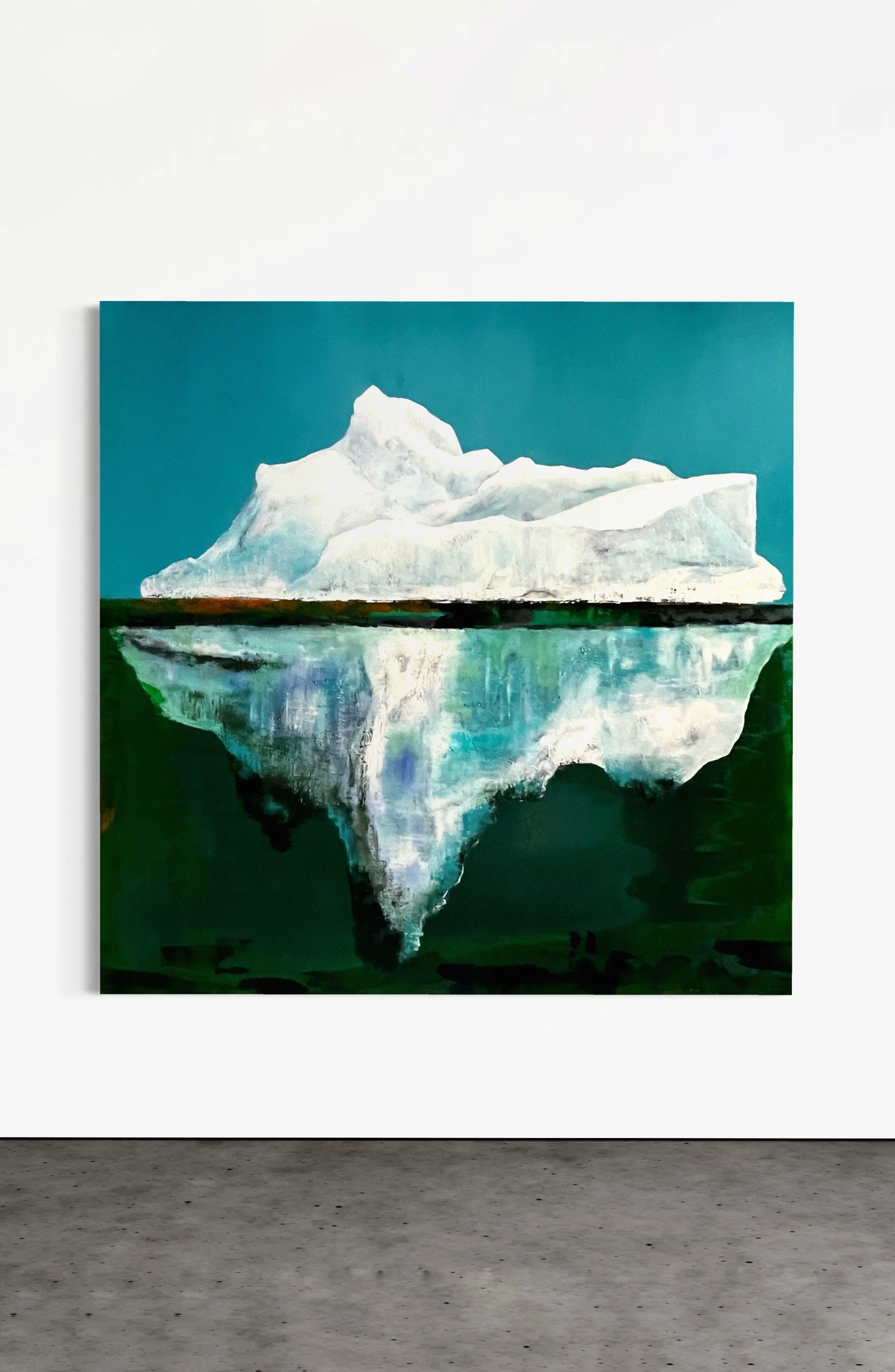 'Hidden Depths' 60" x 60" The painting captures the quiet dignity and imposing size of an iceberg, inviting viewers to contemplate the hidden depths beyond what is visible. Natural pigment and oils on canvas 2026