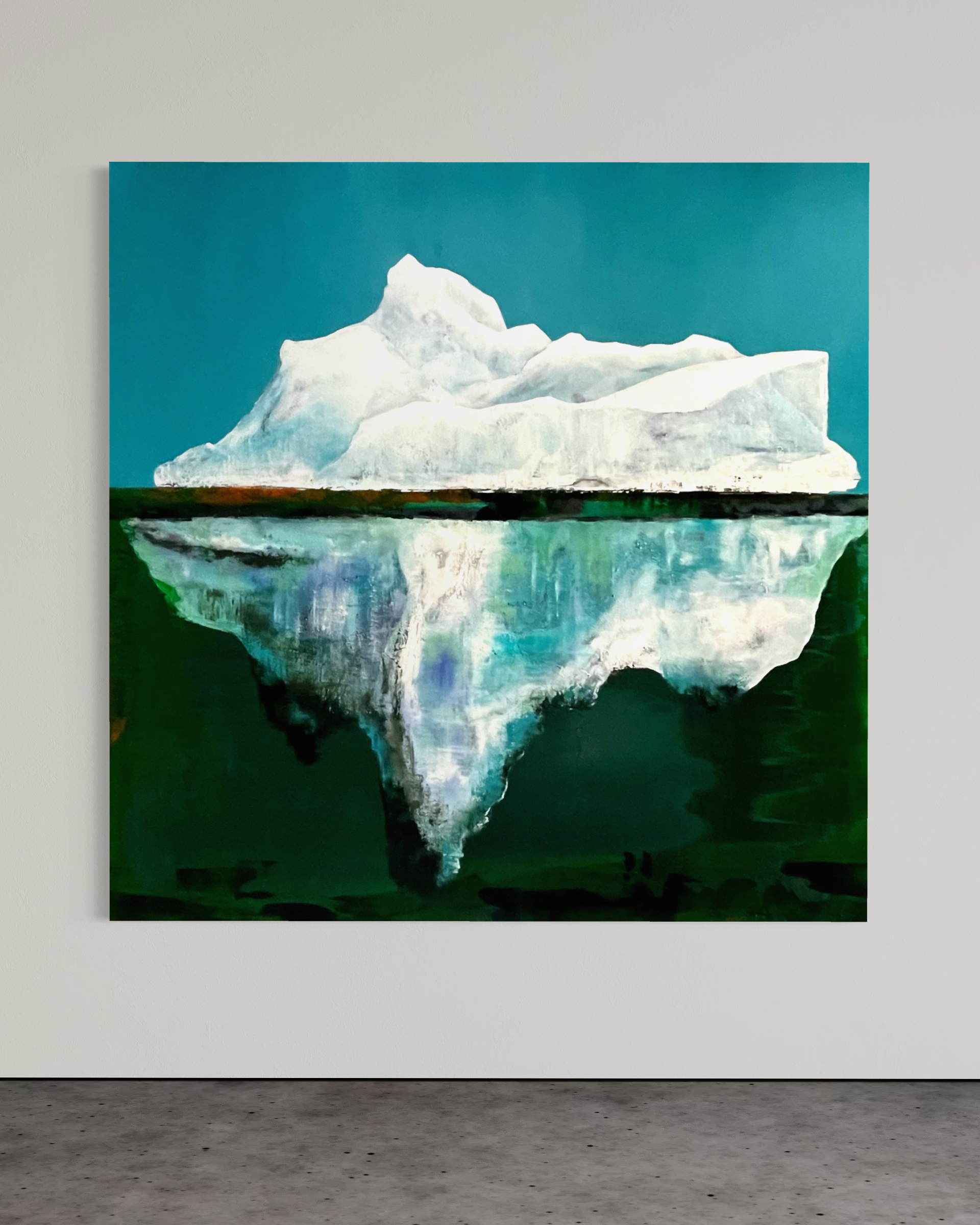 'Hidden Depths' 60" x 60" The painting captures the quiet dignity and imposing size of an iceberg, inviting viewers to contemplate the hidden depths beyond what is visible. Natural pigment and oils on canvas 2026