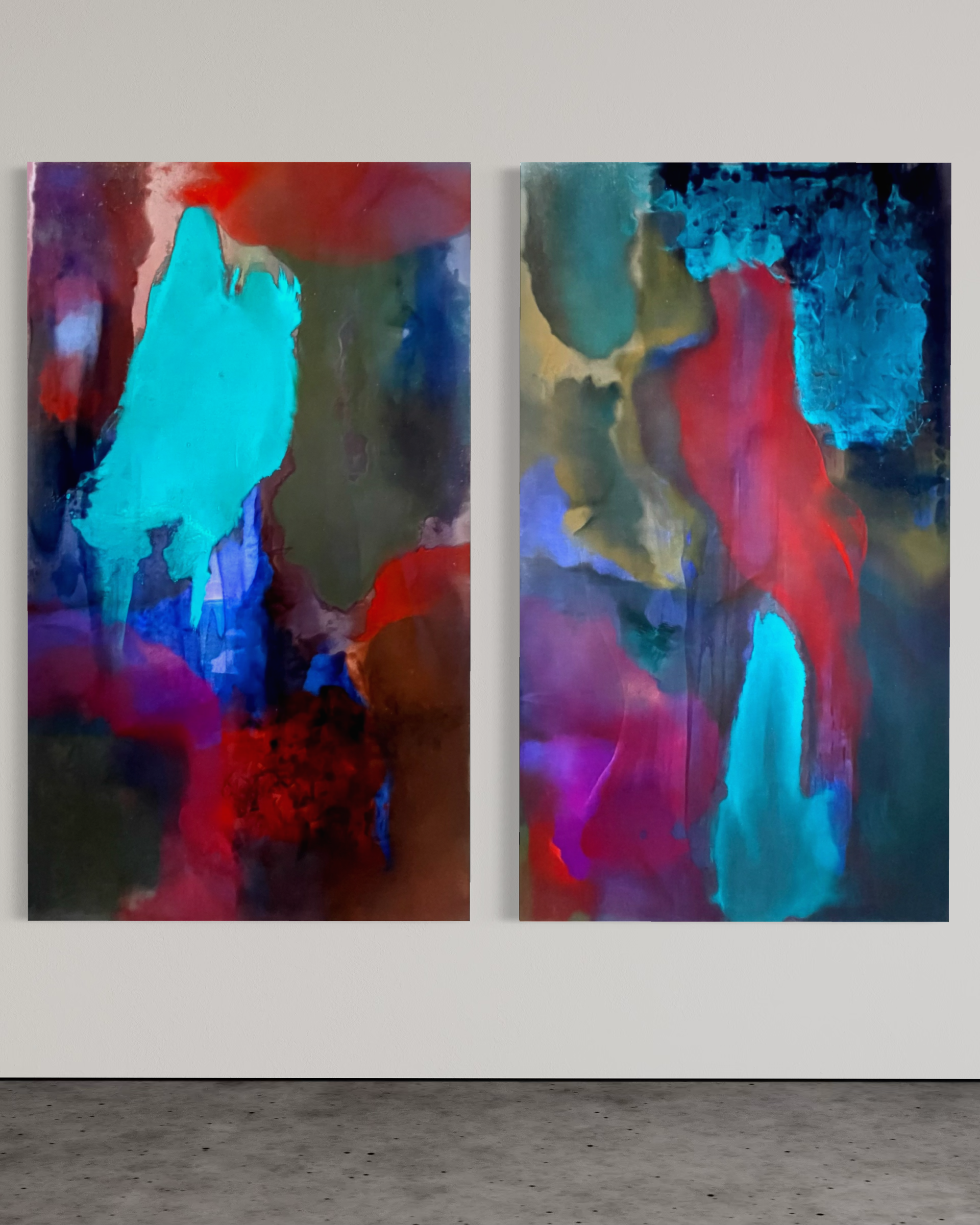 'PHOSPHENES' 2 X Abstract 35" x 60" Natural Pigment and oil on canvas
