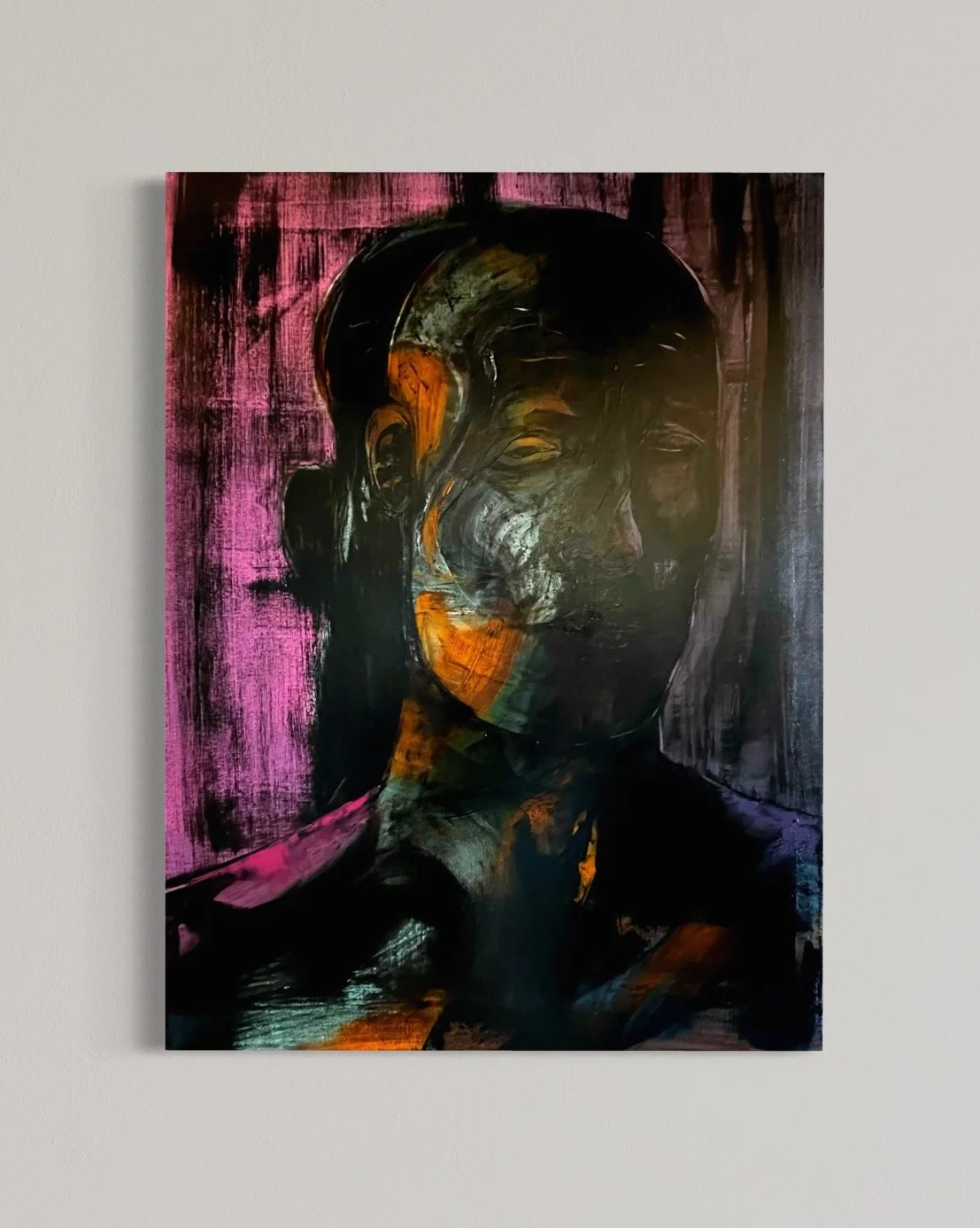 'IDENTITY' 40" x 30" A abstract expressionism portrait exploring the enigma of identity, emotional depth and mystery. Natural pigment and oils on canvas 2025