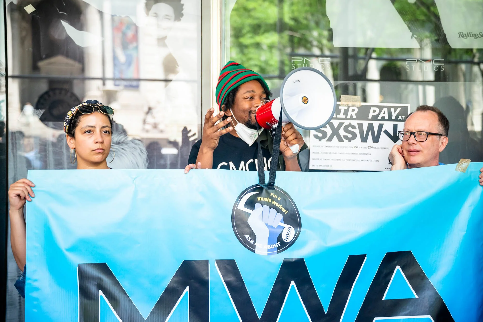 Joe Dyson of MWA speaks at the Fair Pay at SXSW Rally
