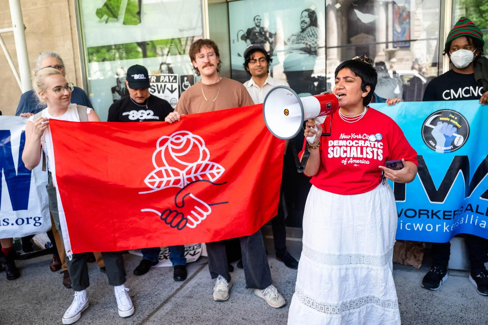 Kaarthika of NYC-DSA speaks at the Fair Pay at SXSW Rally