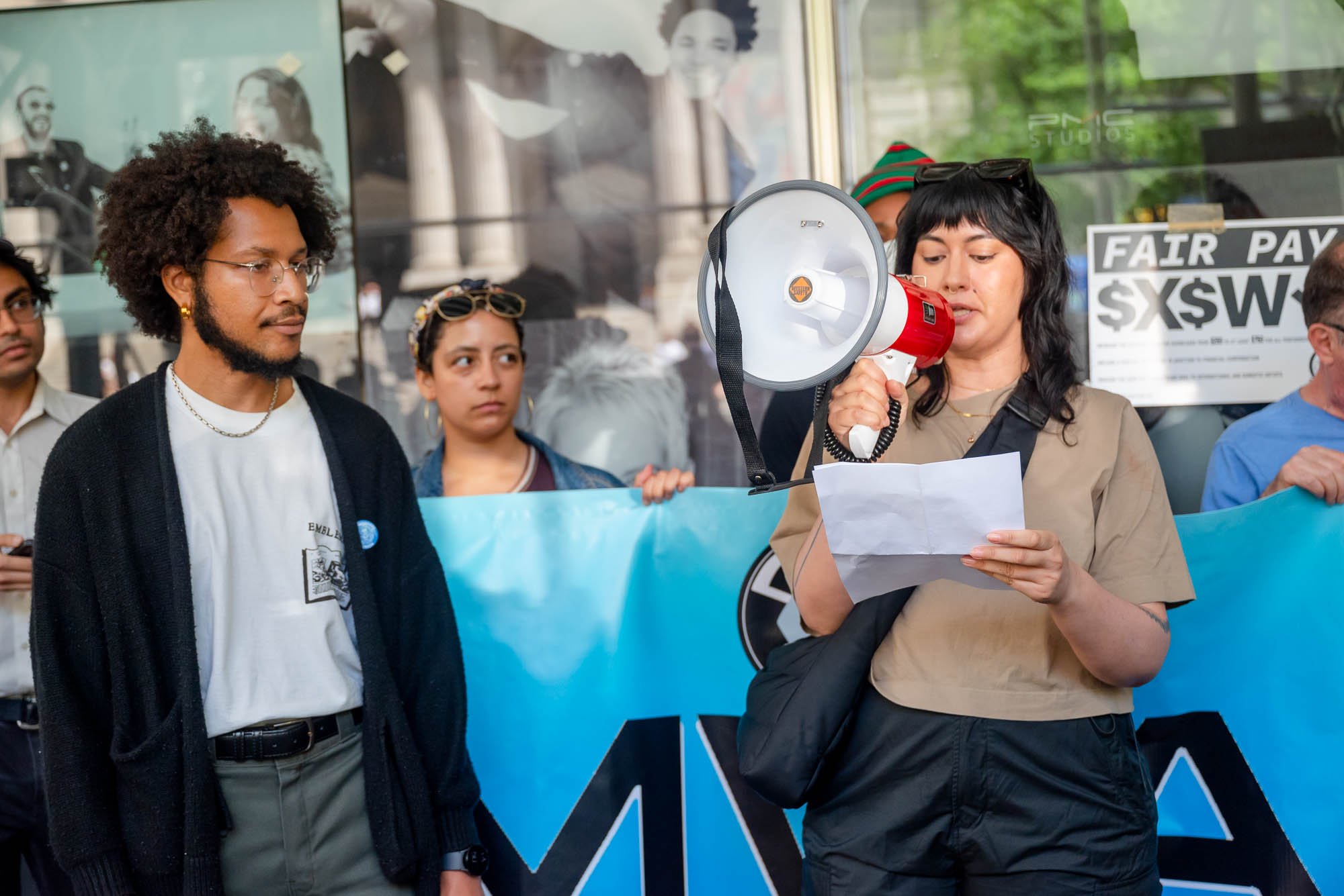 Devy and Atoosa of Bandcamp United during the Fair Pay at SXSW Rally