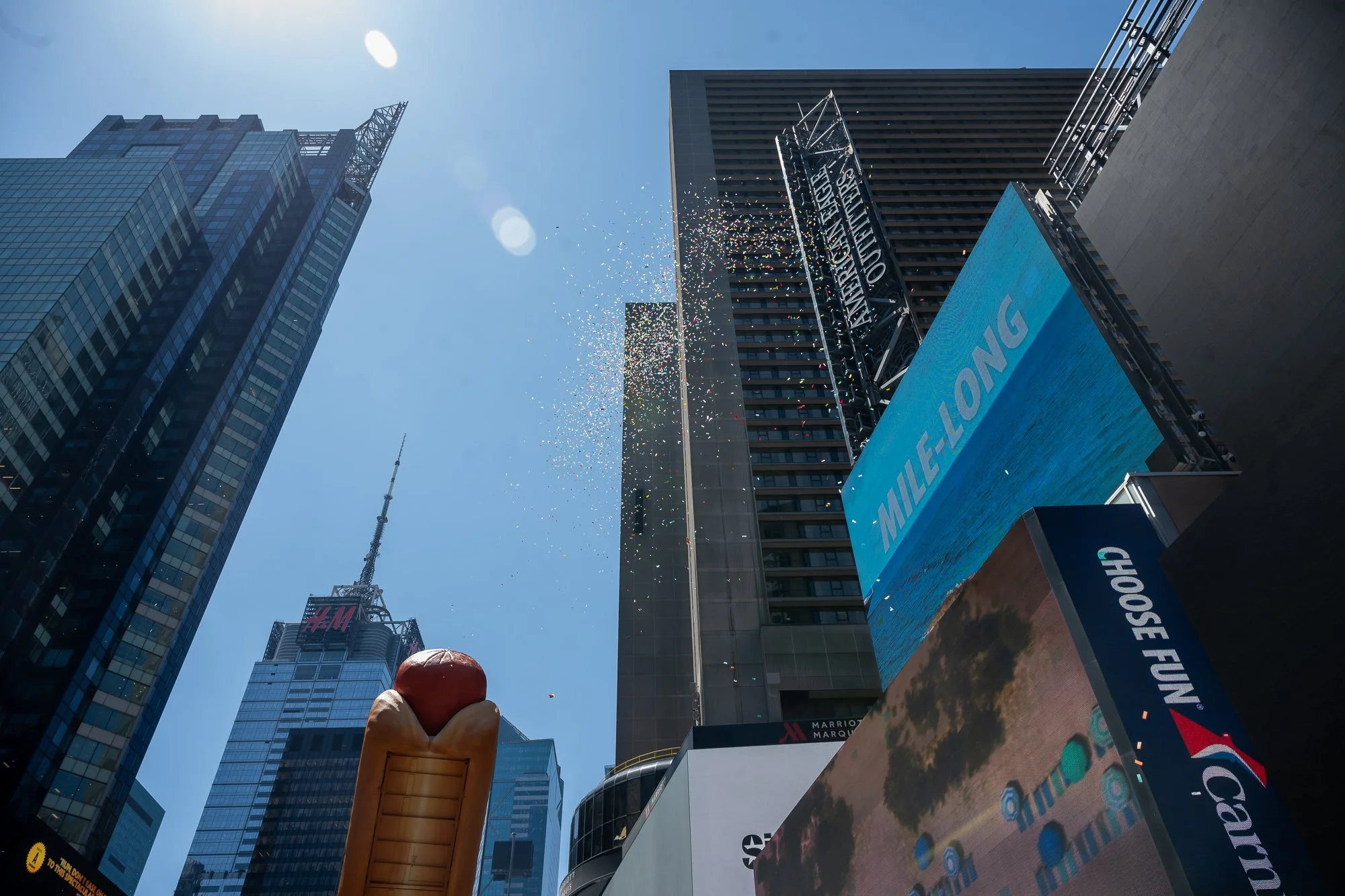 "Hot Dog in the City" confetti burst at 12PM on Wednesday, May 22, 2024.