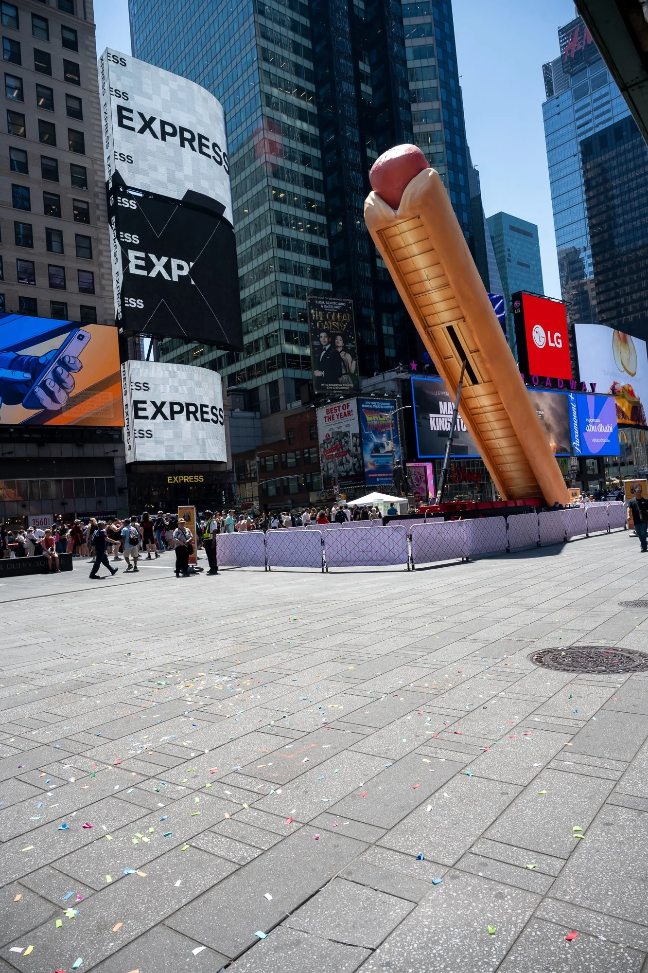 "Hot Dog in the City" after 12PM confetti burst on Wednesday, May 22, 2024.