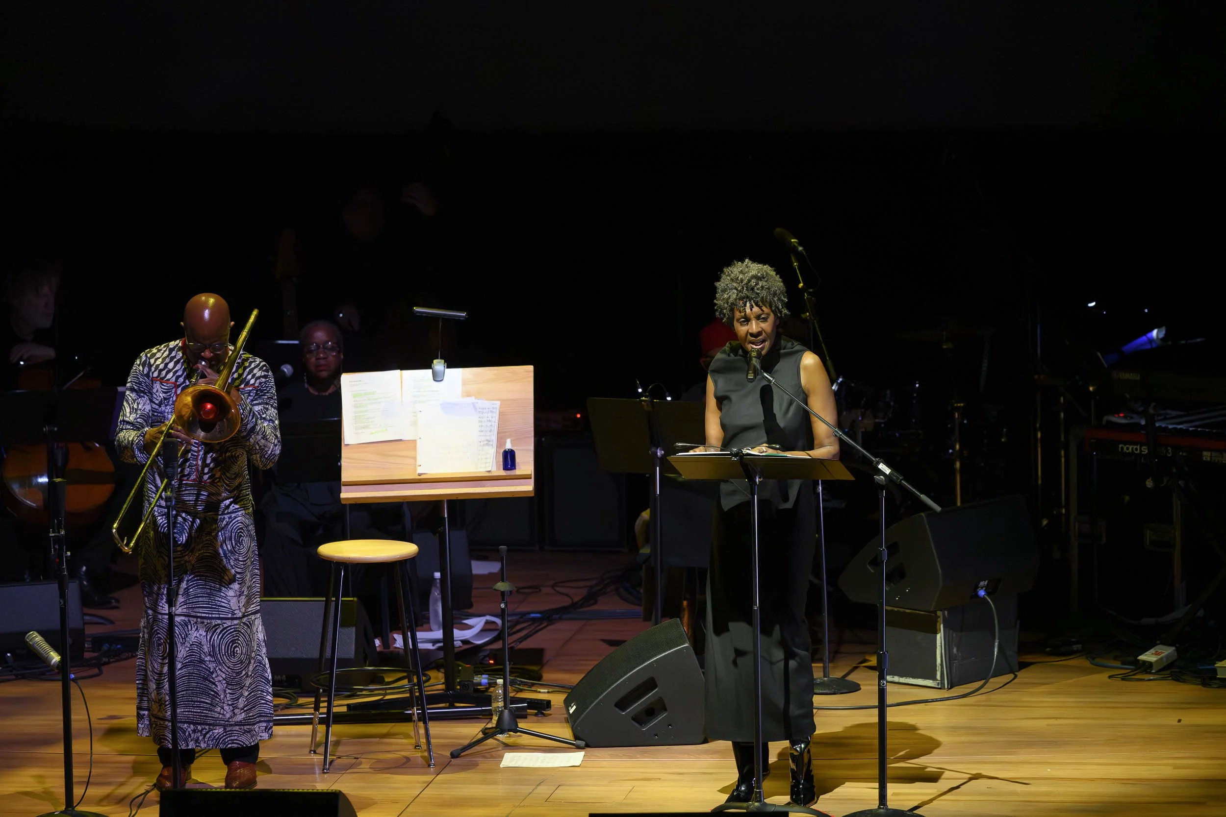 Craig Harris and Helga Davis during Contested Sites of Memory at Alice Tully Hall