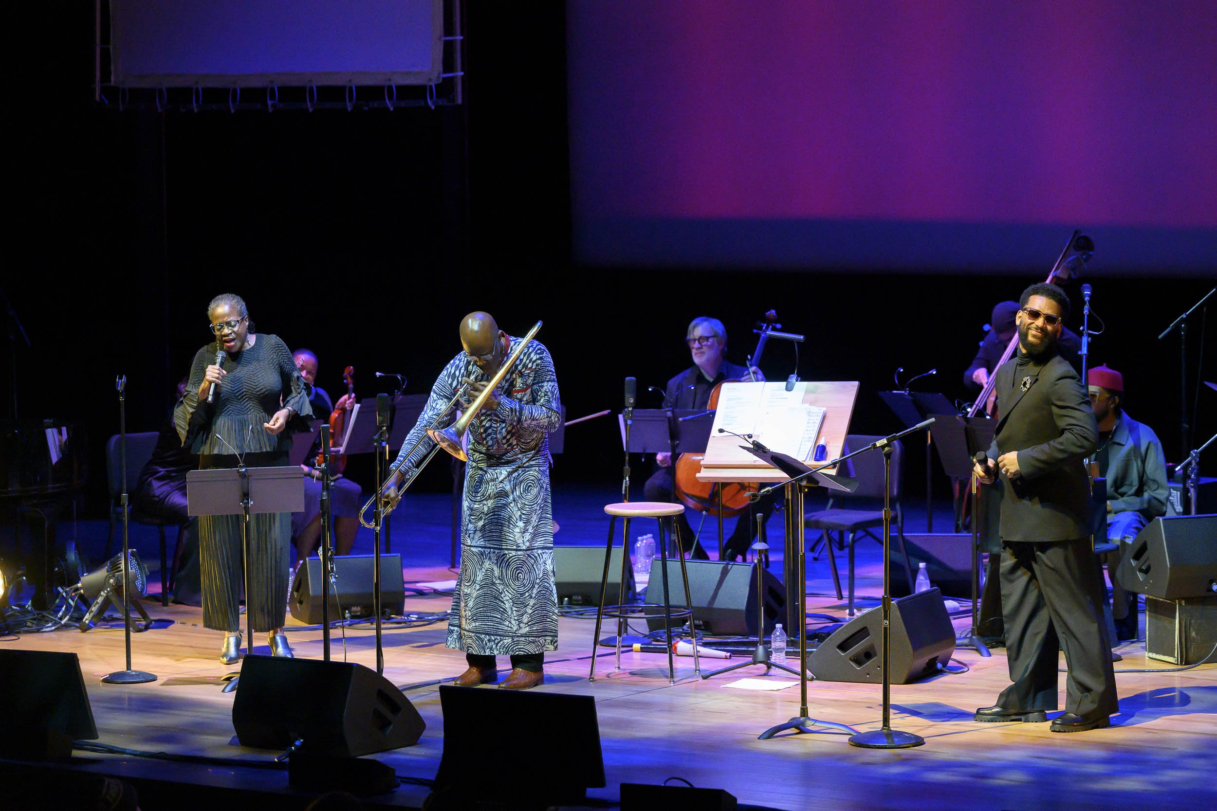 Craig Harris and other musicians during Contested Sites of Memory at Alice Tully Hall