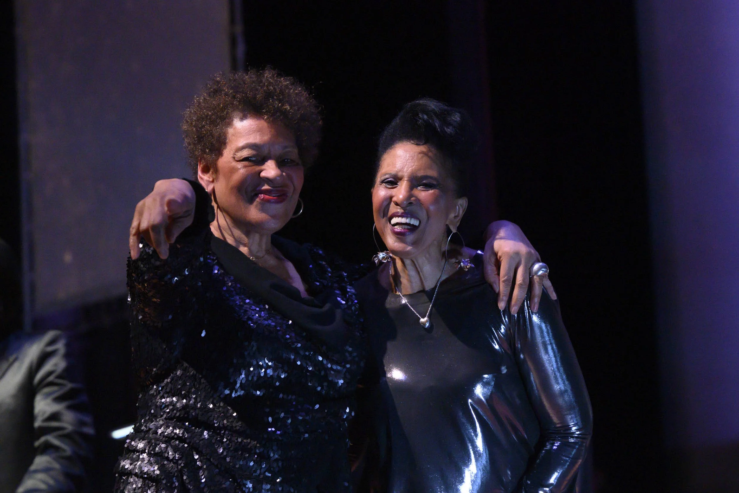 Carrie Mae Weems and Nona Hendryx walk off stage after Contested Sites of Memory at Alice Tully Hall