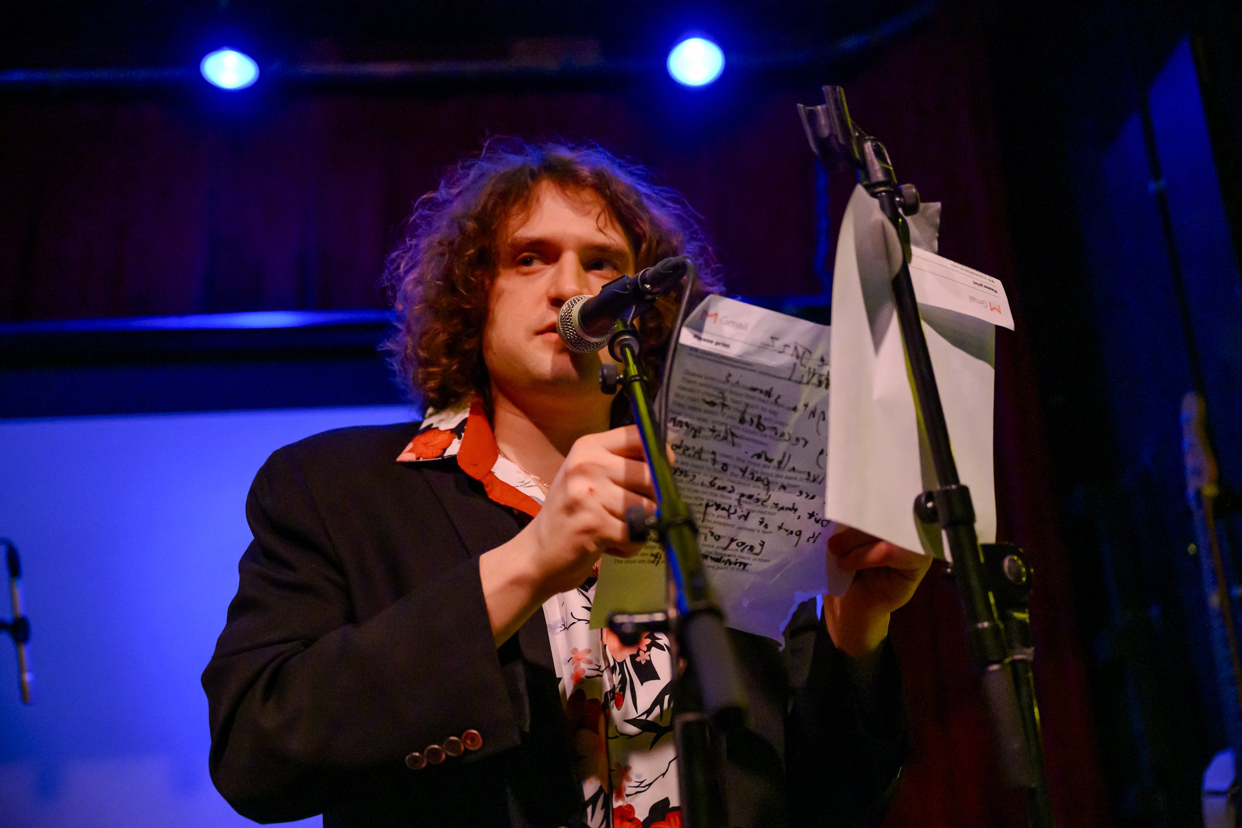 Doug Berns reading a statement from The Jazz Daredevil