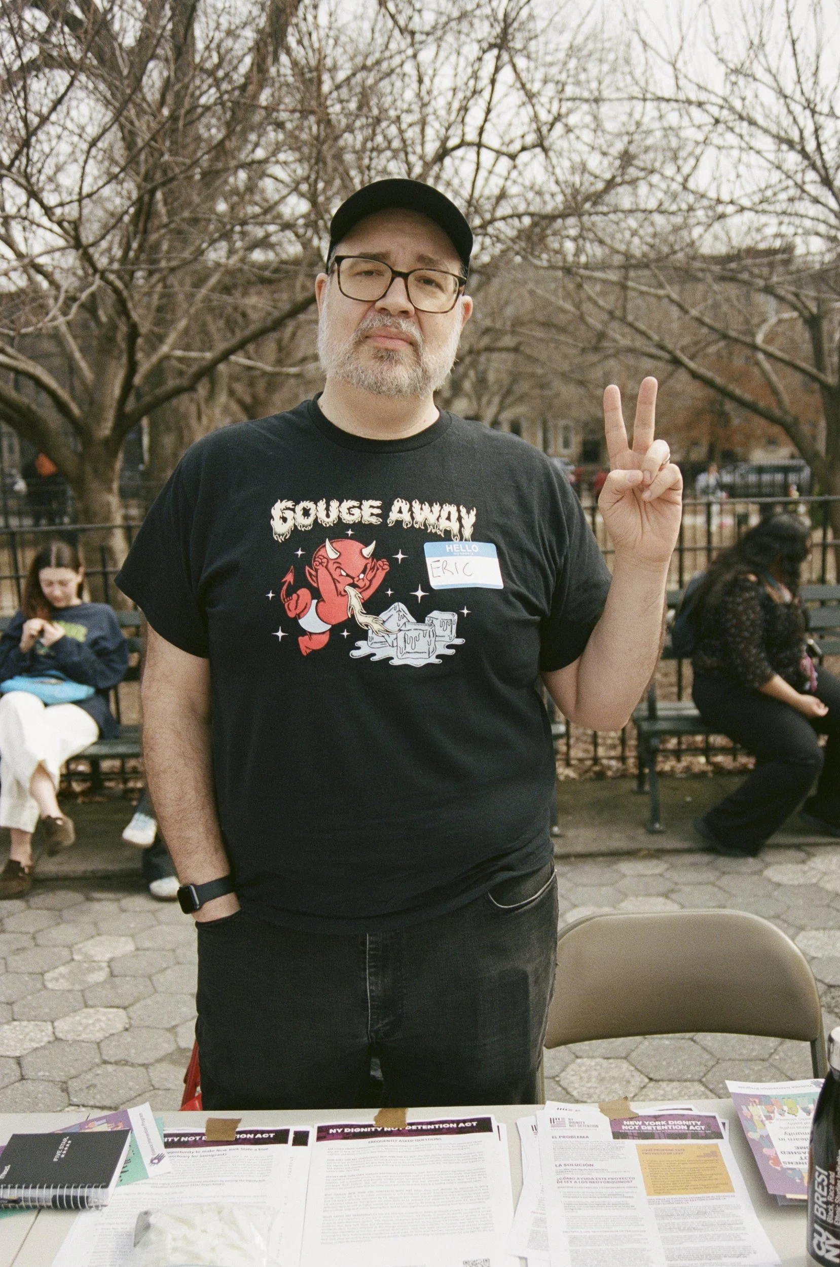 Eric at the New York City Democratic Socialists of America table during 2026 Women's Strike NYC Fest 