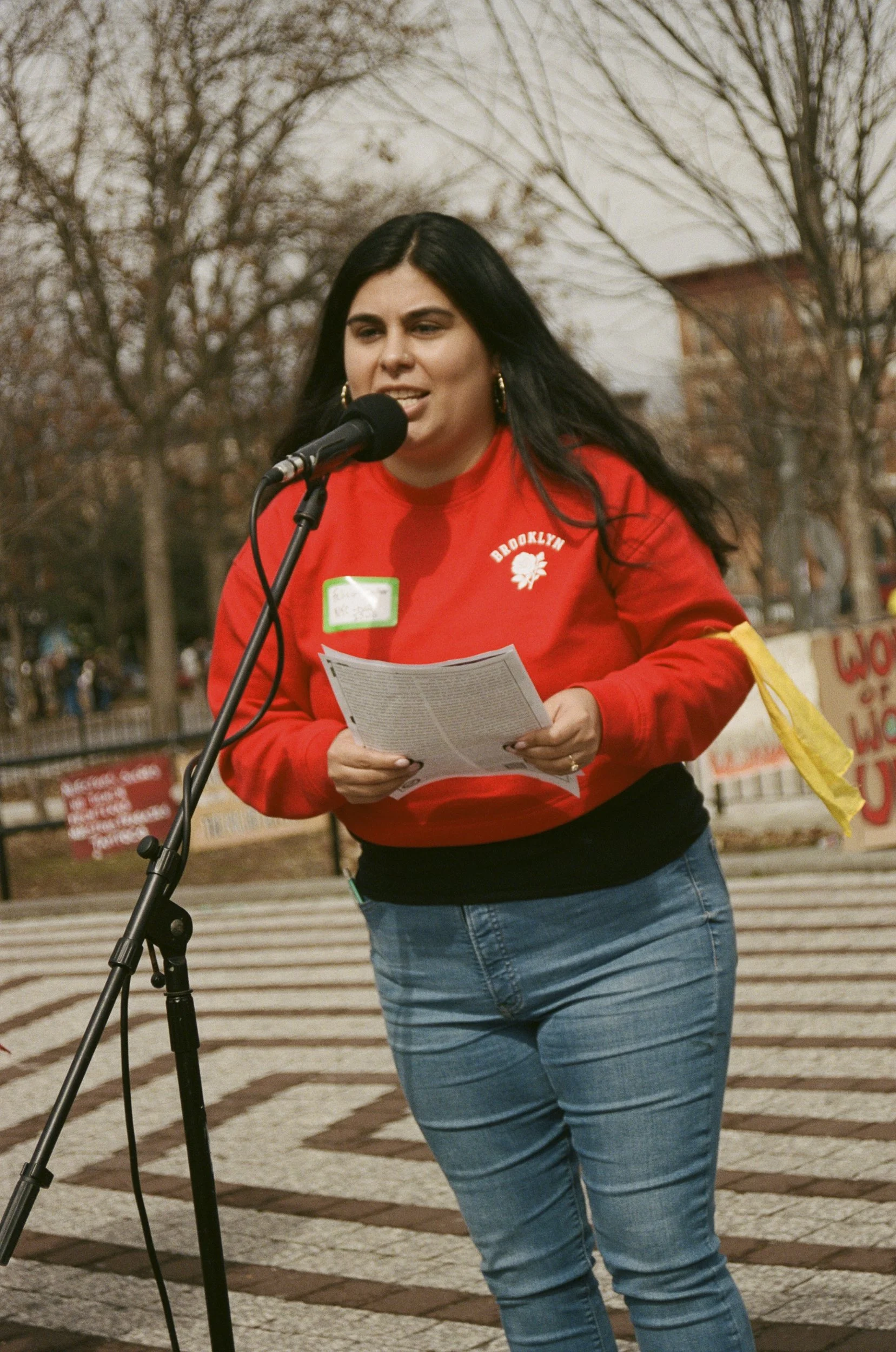 Felicia of New York City Democratic Socialists of America during 2026 Women's Strike NYC Fest 