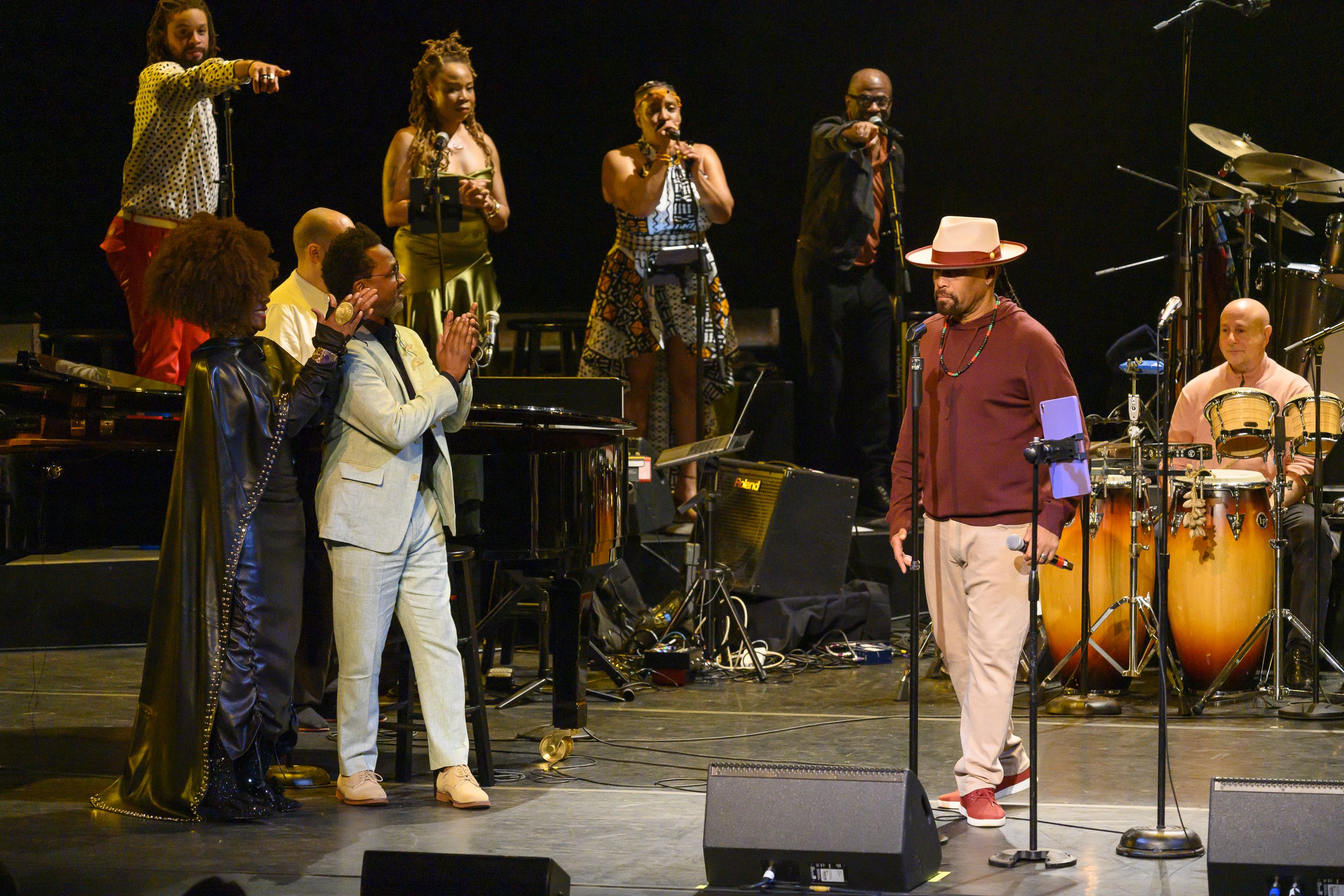 Darrell M. McNeil introduces band members before the close of Stevie: A Life in the Key of Songs