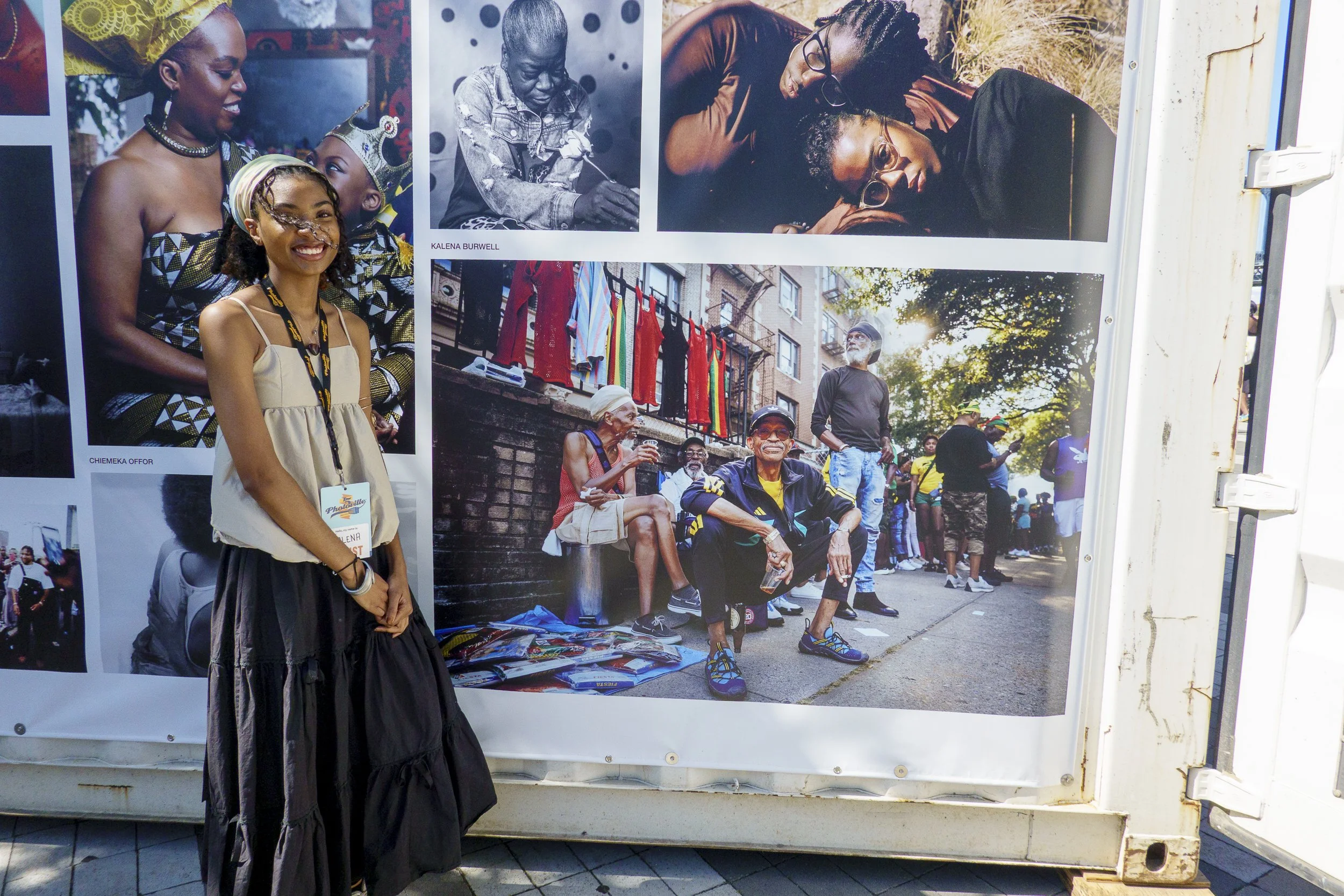 Kalena Burwell with her image at Black Women Photographers exhibition at Photoville on Saturday, May 16, 2026.