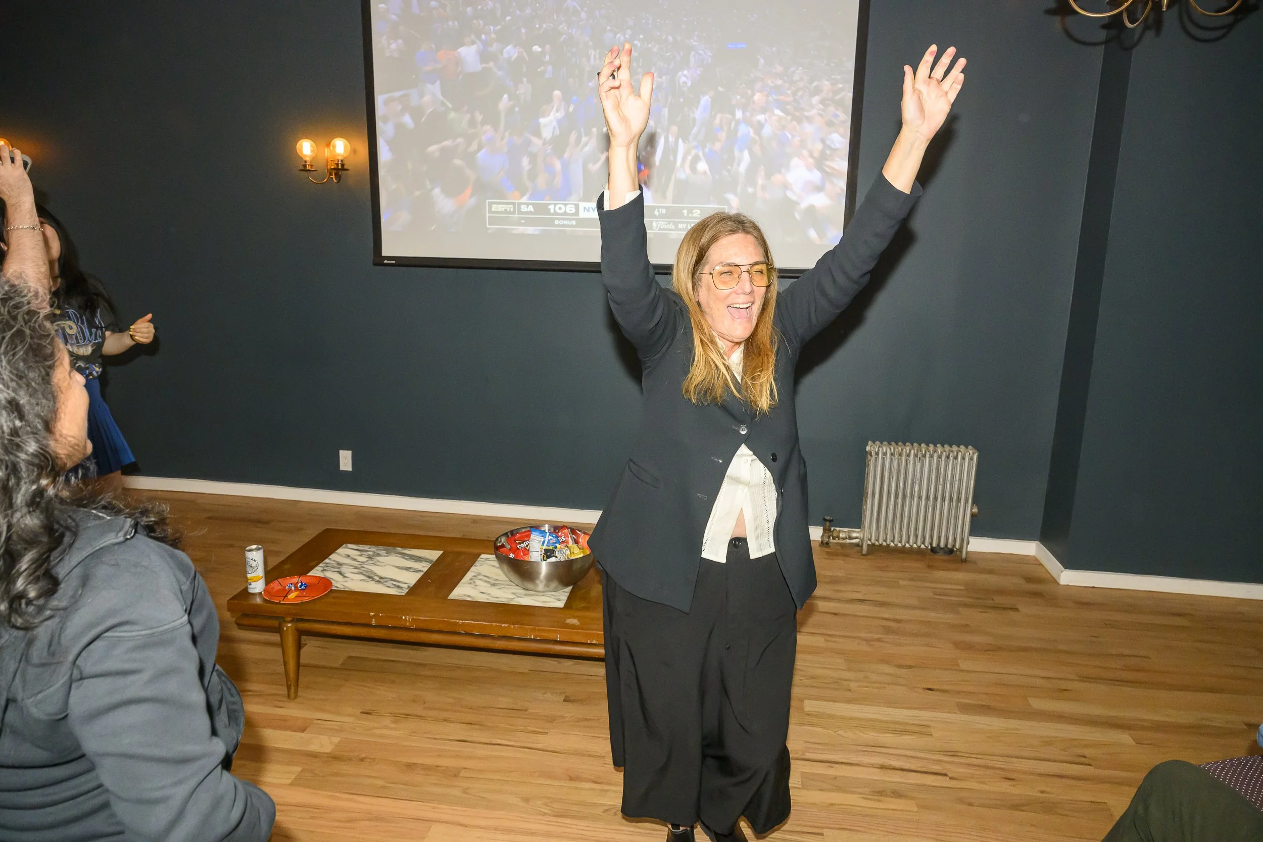 Erica Hill of Sparrow celebrating after Knicks win Game 4 on Wednesday, June 10, 2026.