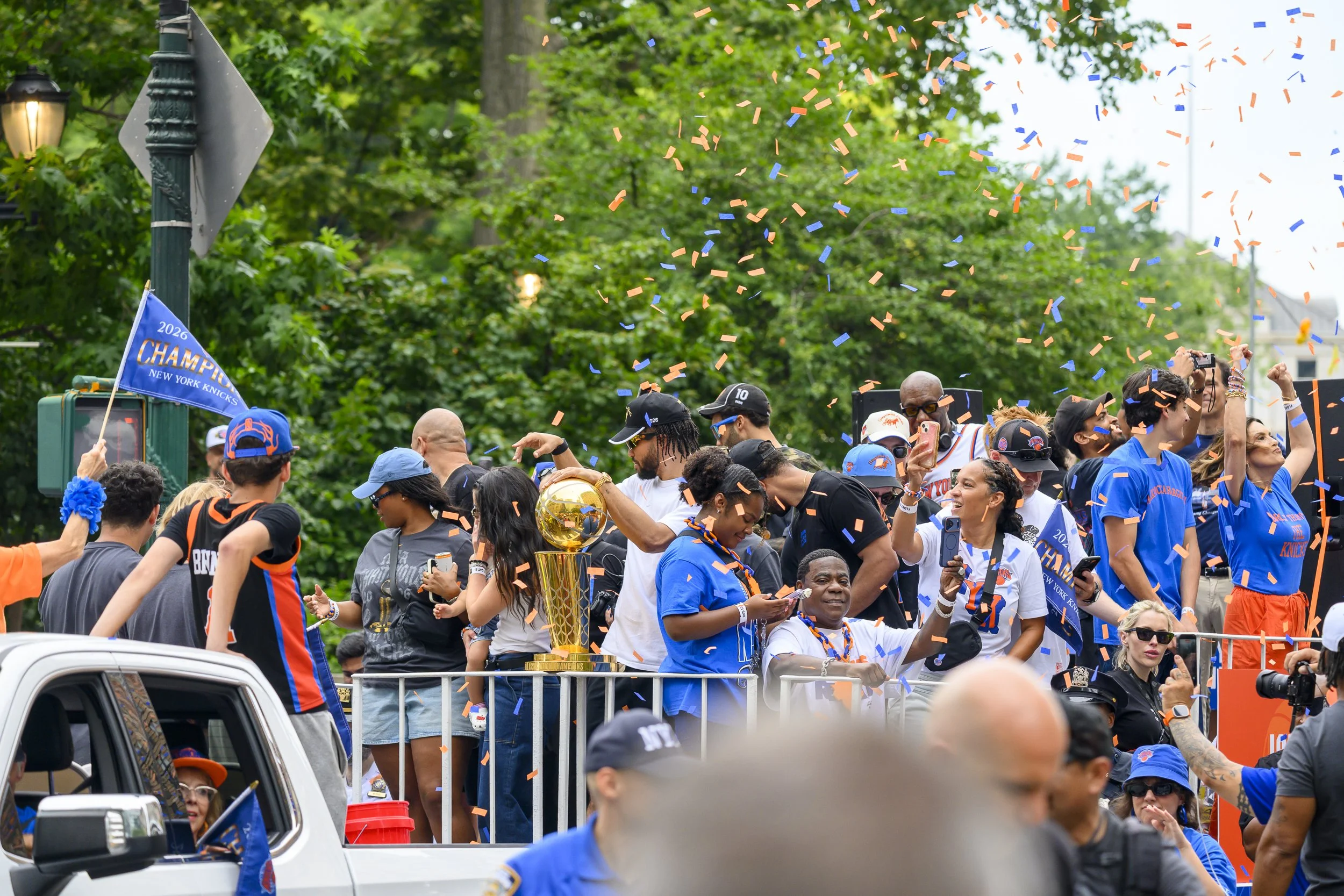 Jalen Brunson (and Mariska Hargitay, far right) at the New York Knicks Championship Parade