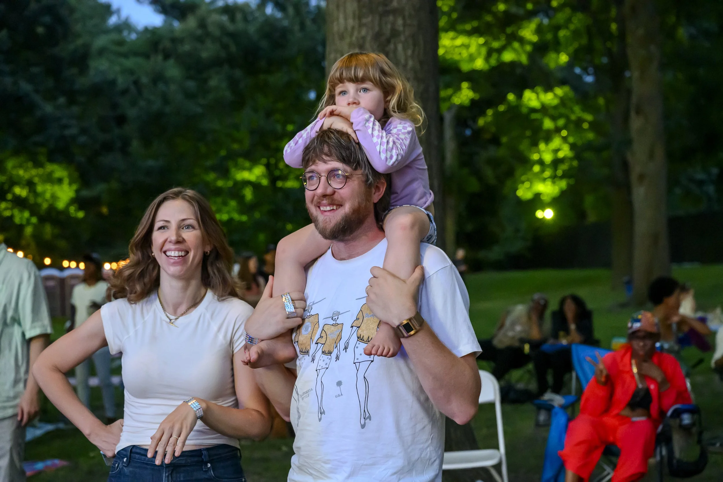 Rachael Price of Lake Street Drive, Taylor Ashton, and their daughter during Patti LaBelle at BRIC Celebrate Brooklyn!