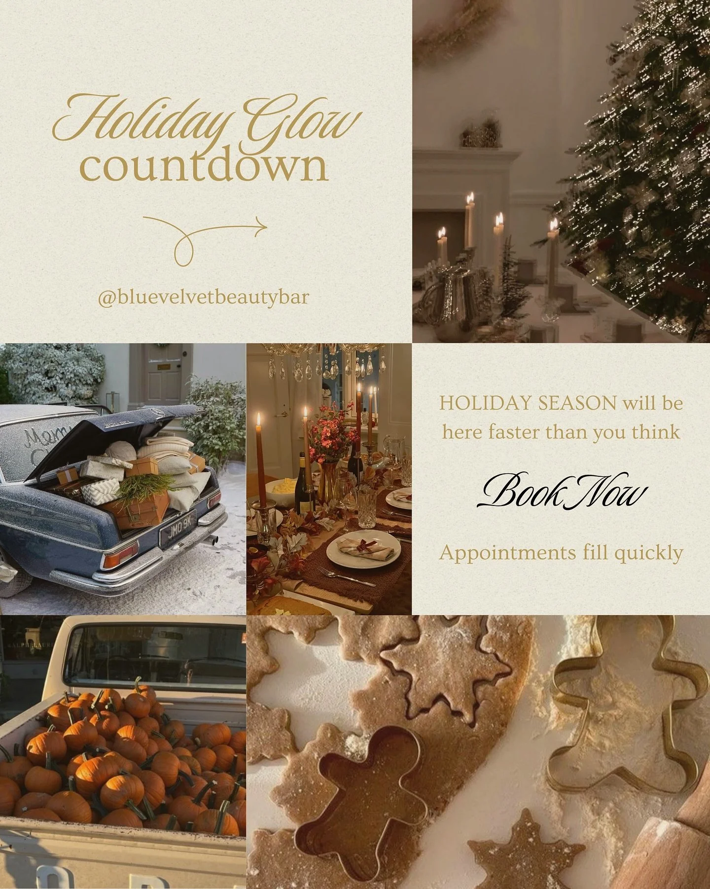 ✨ Holiday Glow Countdown ✨

🦃 2 weeks
🎄 12 weeks 
🥂 13 weeks 

The holidays will be here before you know it, pre book your appointments now!🧖&zwj;♀️🫶