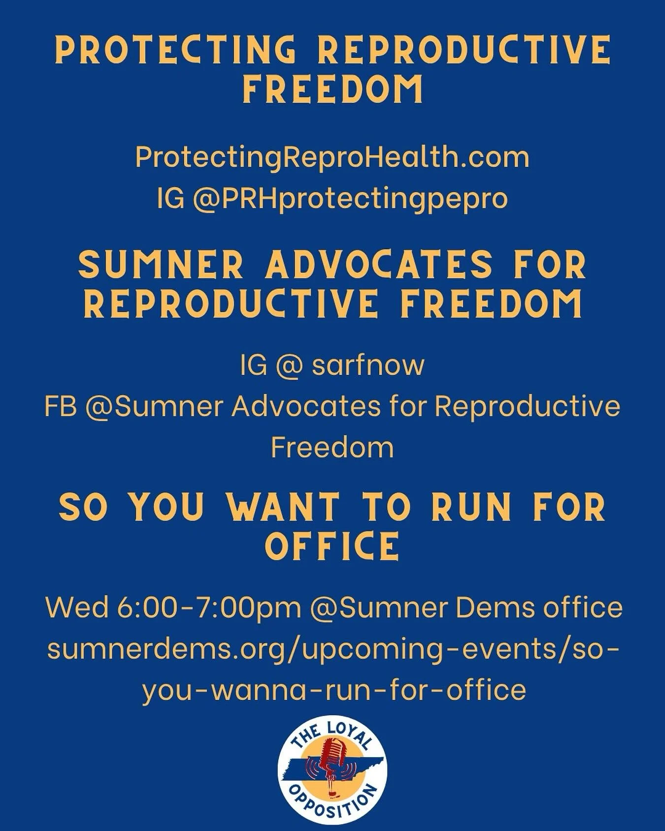 Enjoy our last show and want to learn more/get involved? Check out who they are, what they do, and even how to run for office 🇺🇸
Protecting Reproductive Freedom
@PRHprotectingrepro 
ProtectingReproHealth.com
Sumner Advocates for Reproductive Free