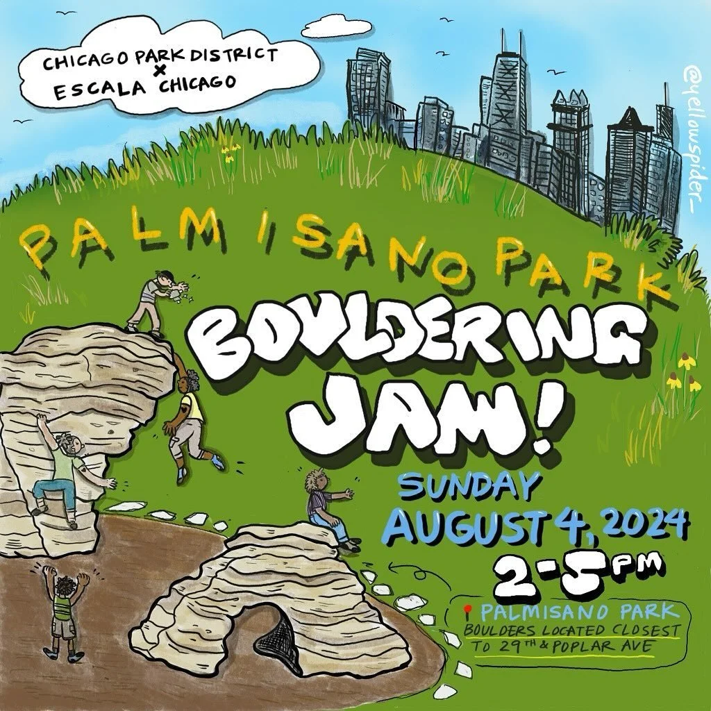 This Sunday, August 4th, join @chicagoparks and @escala_chicago for an afternoon of bouldering at the Palmisano Park Boulders! 

We will have a bunch of crashpads on the ground &mdash; climbers are invited to bring to their shoes and climb the boulde