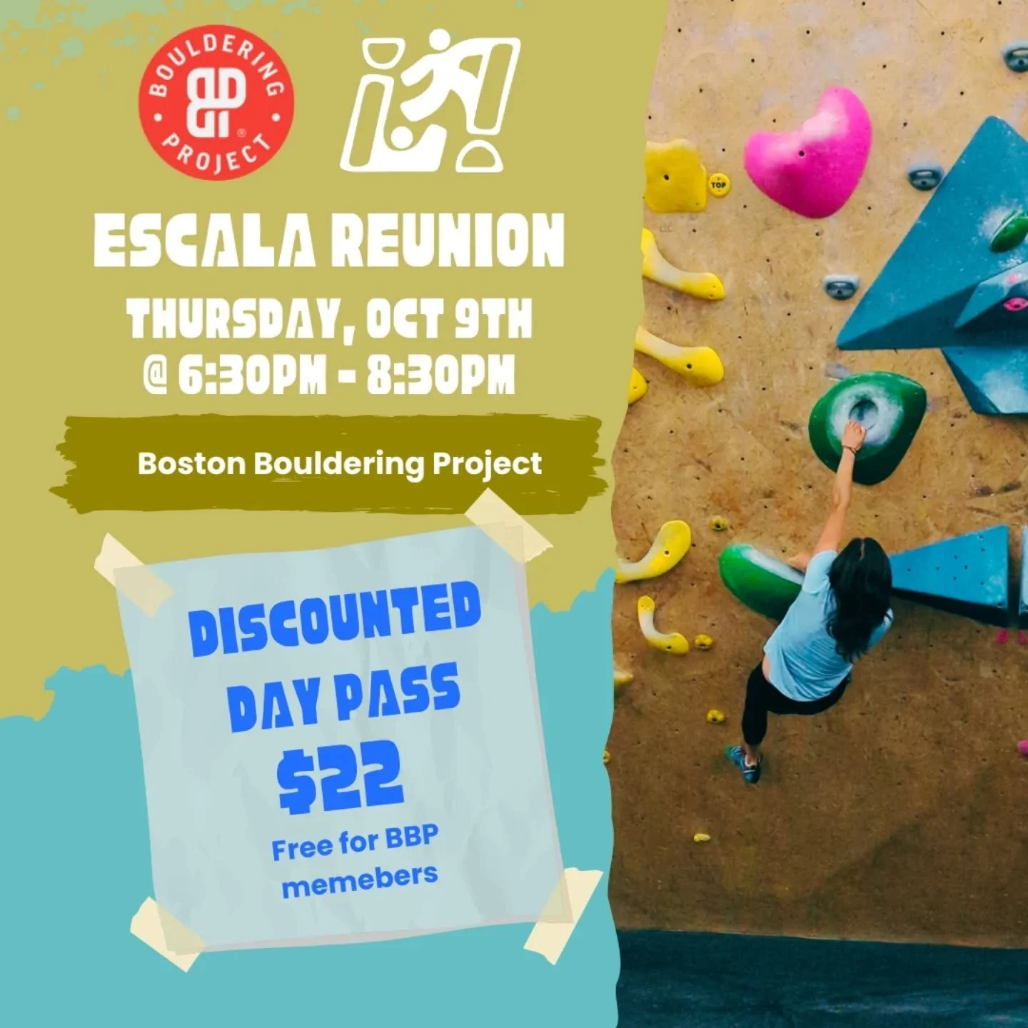 Come climb with us this Thursday at 6:30p.m. at Boston Bouldering Project!! 👋🏾