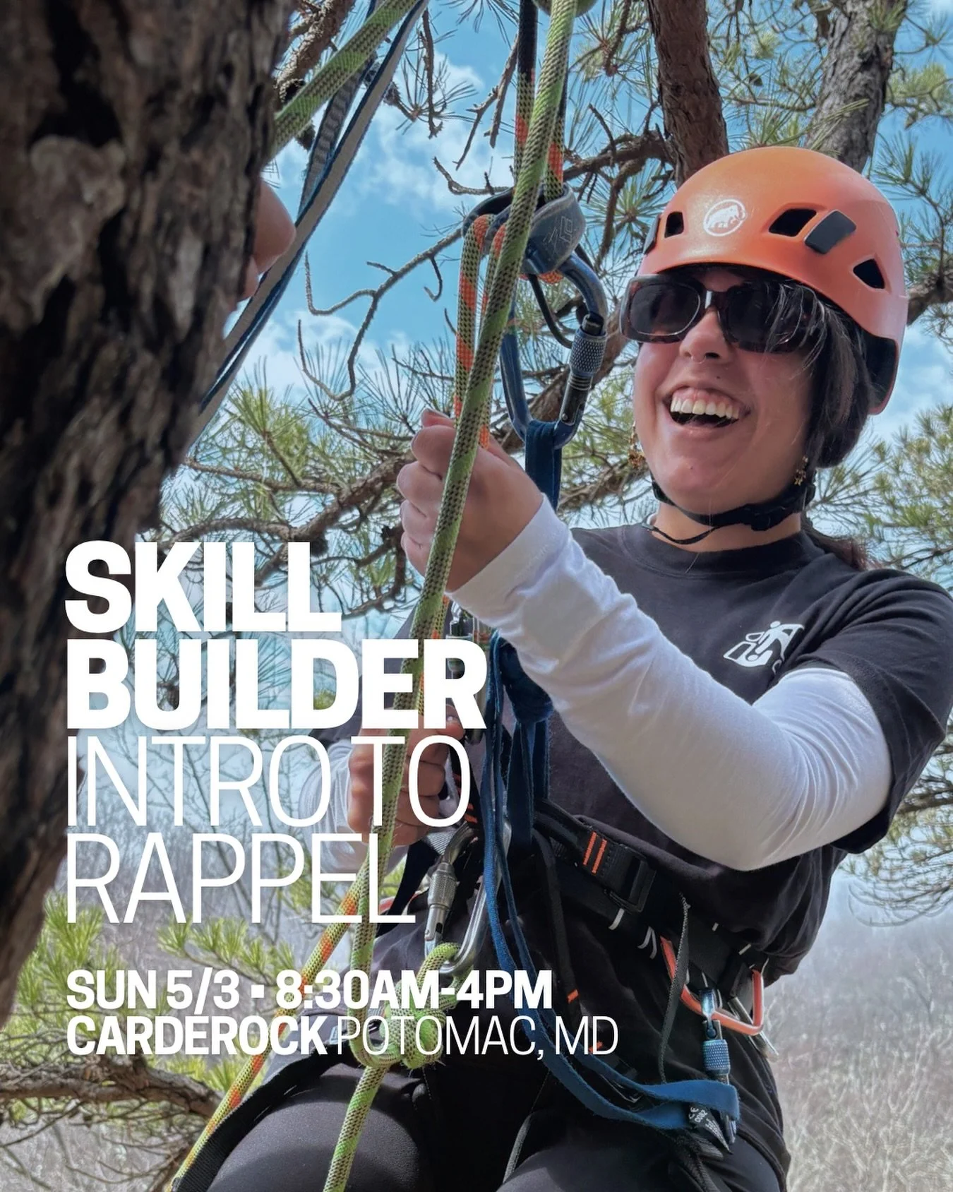 Aprende a hacer r&aacute;pel 🪢

Build your skills for your next outdoor objective and join us for a day of rappelling with @eastoutdoors!

SUN 5/3 &bull; 8:30AM &bull; Potomac, MD

Sliding scale and free spots available. Apply before April 11th. Lin