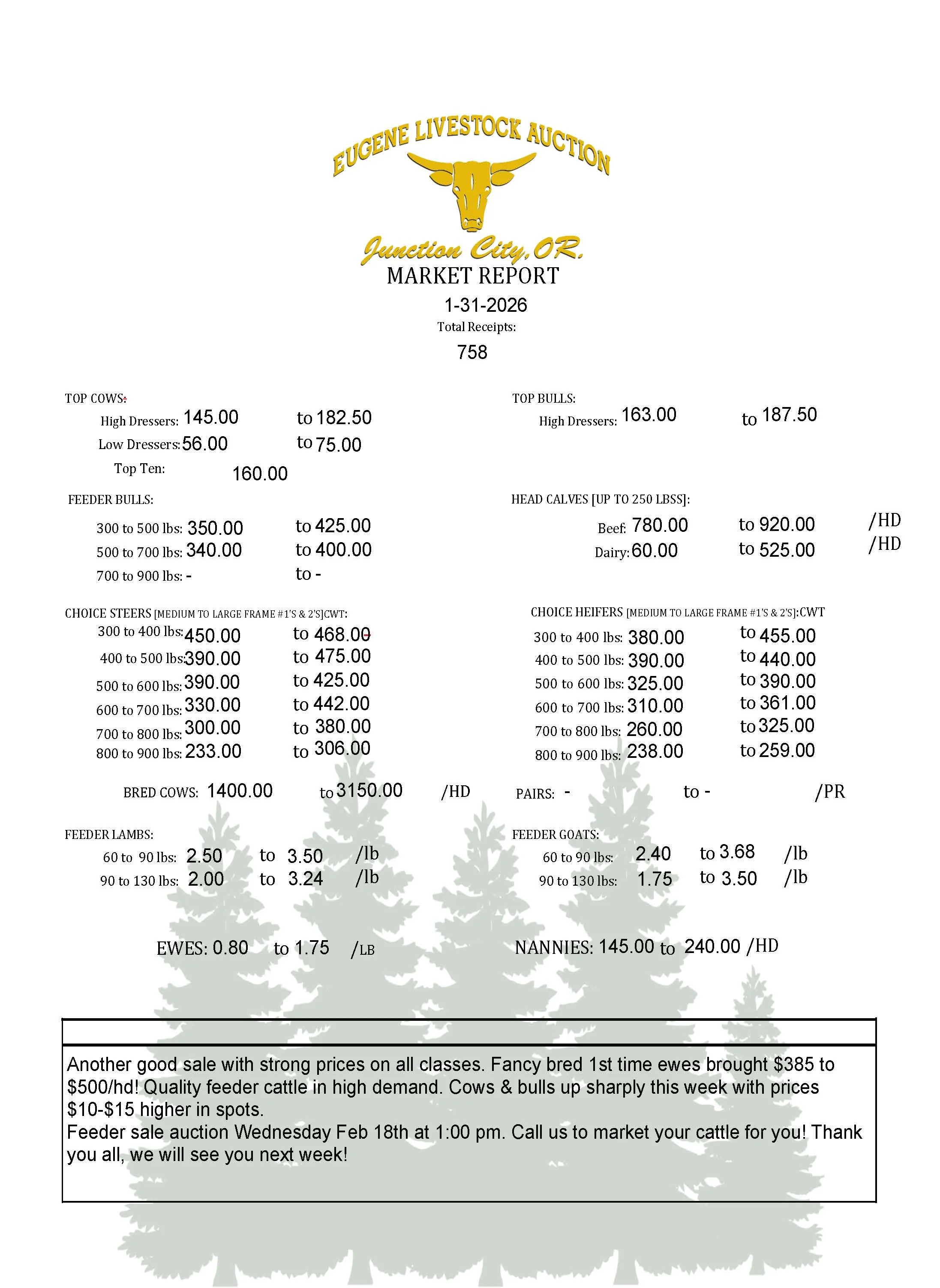 Saturday, January 31st Market Report