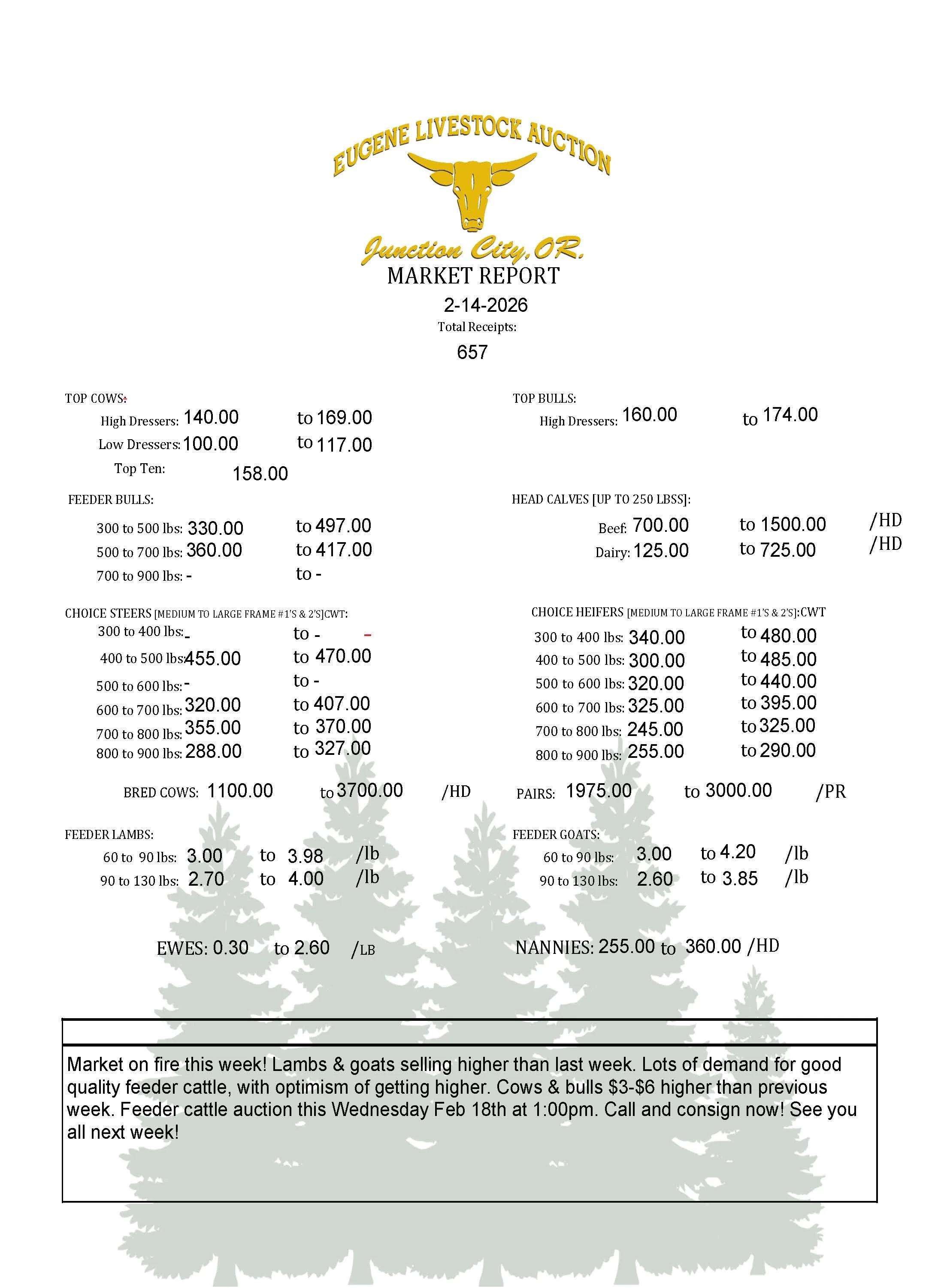 Saturday, February 14th Market Report 
