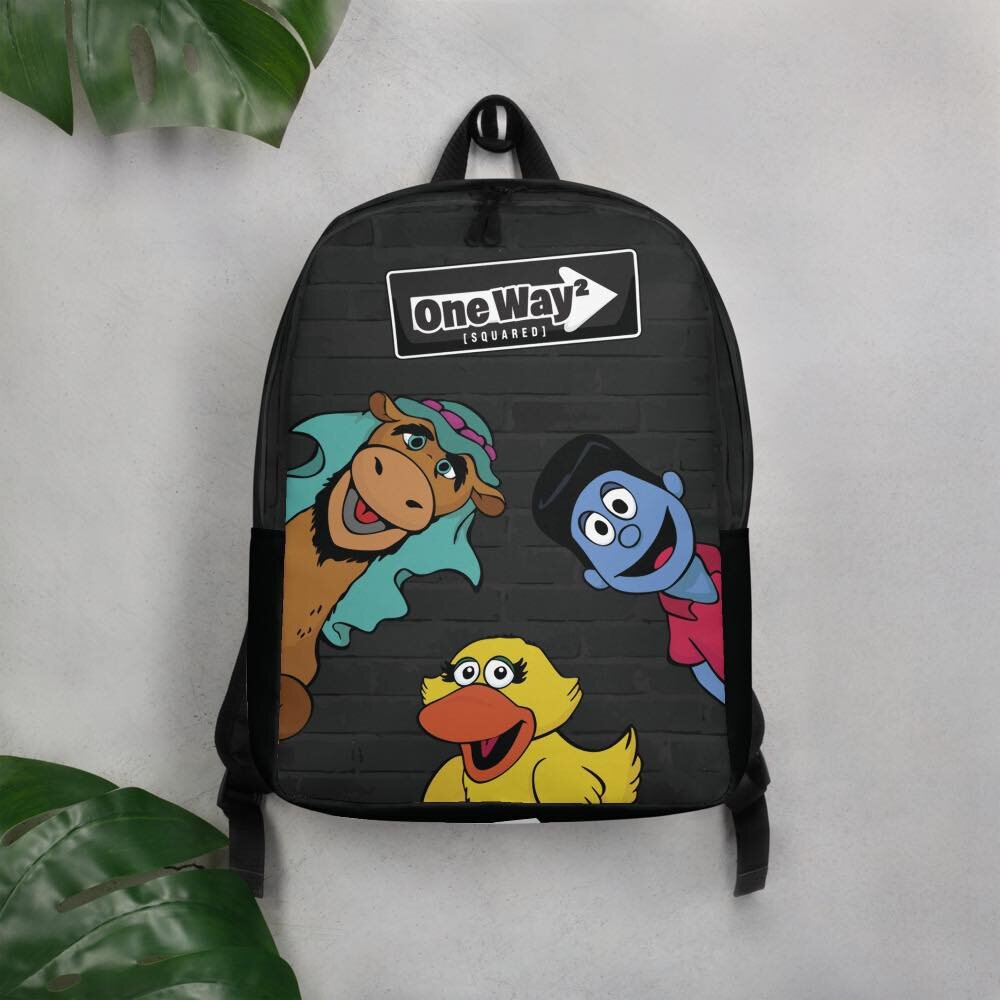 Have you seen the new One Way Squared backpack?! 🎒

This backpack features some of your favorite One Way characters and is made from a water-resistant material. It has a large inside pocket for a laptop and a hidden pocket that's perfect for keeping