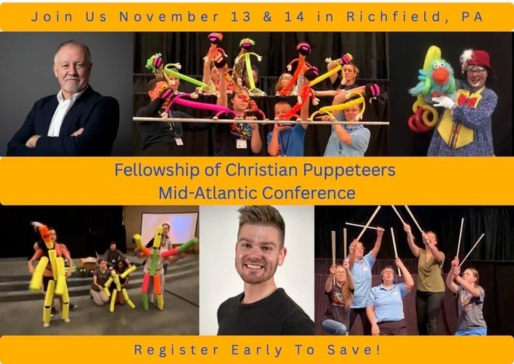Hey everyone!

We&rsquo;ve got another opportunity to get together with our friends in the puppetry and creative ministry community and we&rsquo;d love for you to join us! 😁

The Fellowship of Christian Puppeteers Mid-Atlantic Conference is coming t