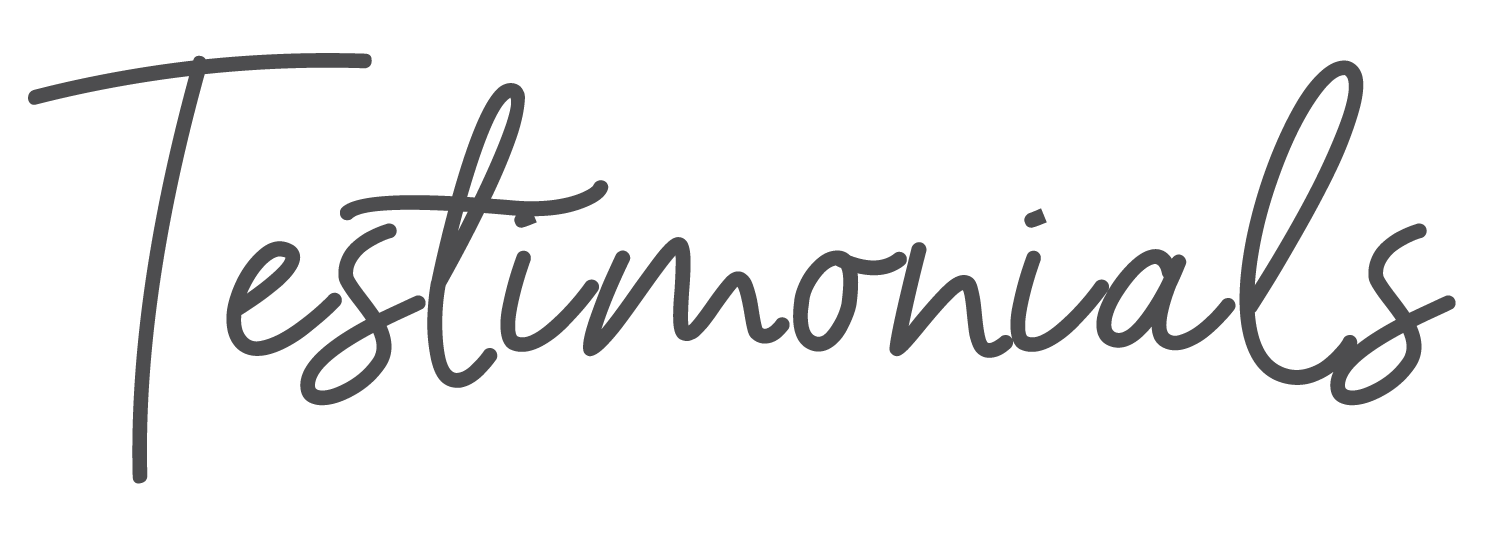 Stylized black handwritten text that reads 'Testimonials'.