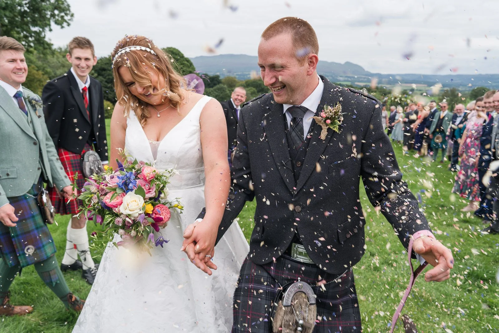 Stirlingshire Outdoor Wedding on a farm with confetti