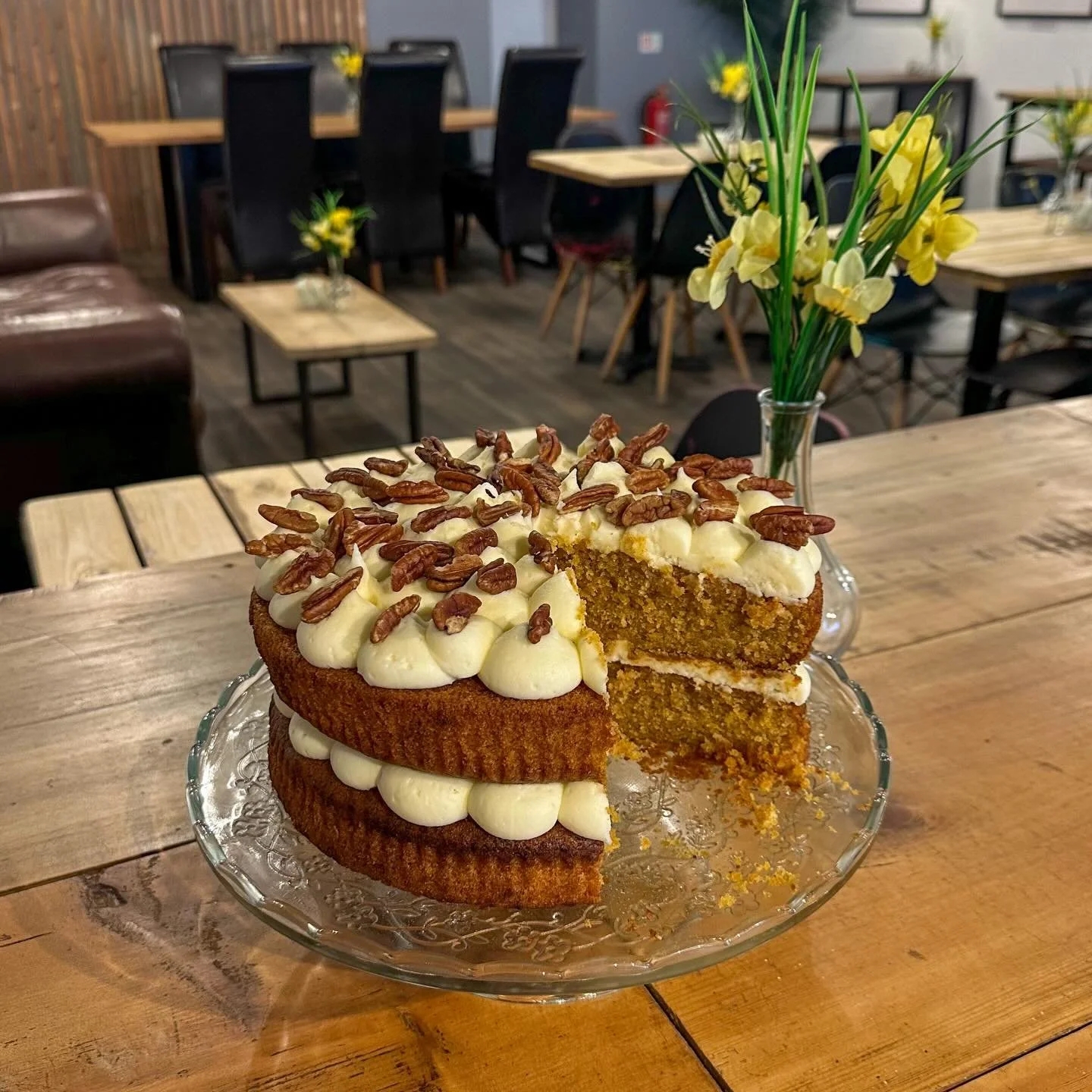 Homemade gluten free carrot and walnut cake