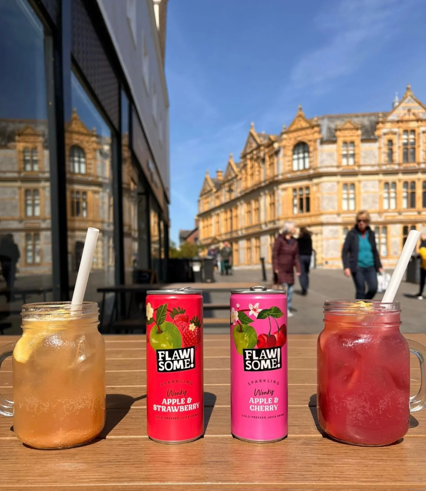 Cool drinks outside Deo Gloria on a hot sunny day