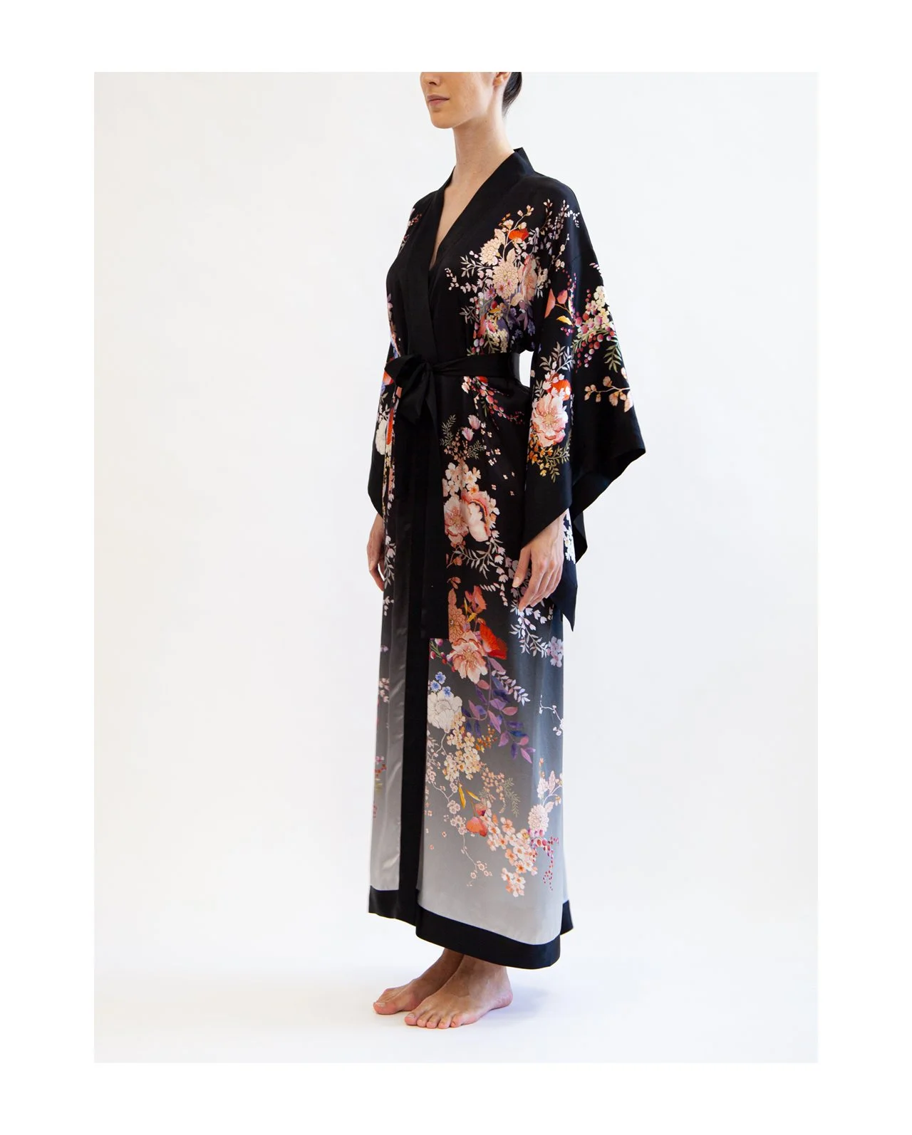 Black Ombre Silk Satin Kimono — MENG