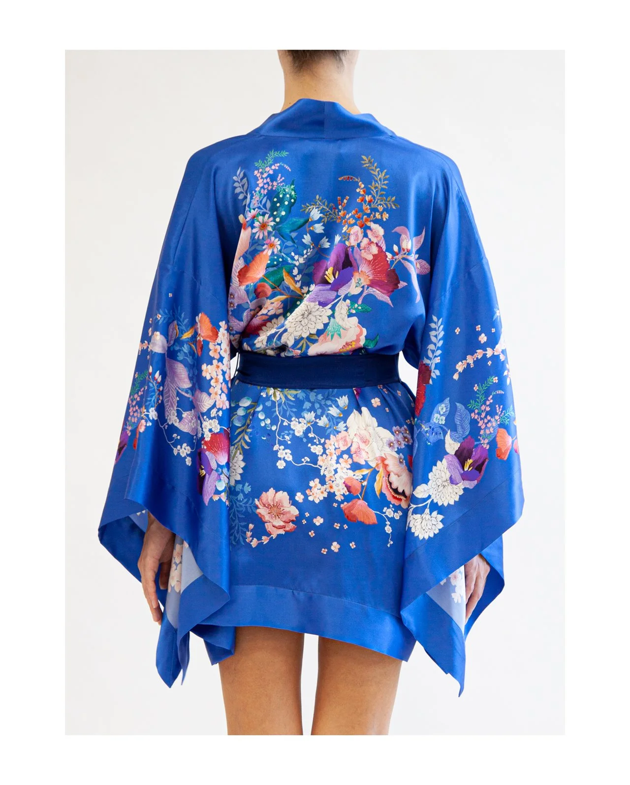 Blue Silk Satin Short Kimono Robe MENG Blue Silk Satin Short Kimono Robe MENG