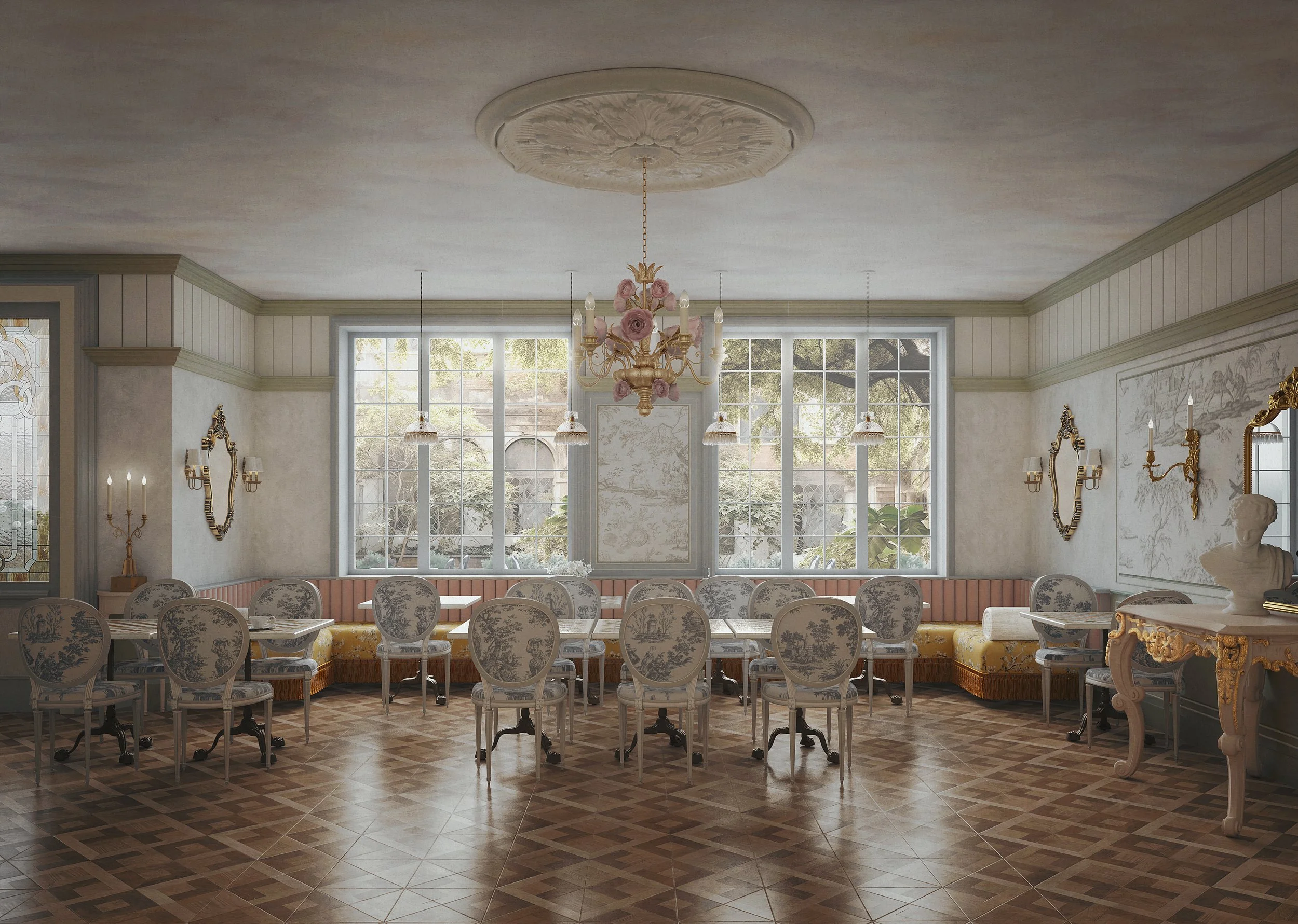 Detailed interior CGI of Flower Shop Cafe
