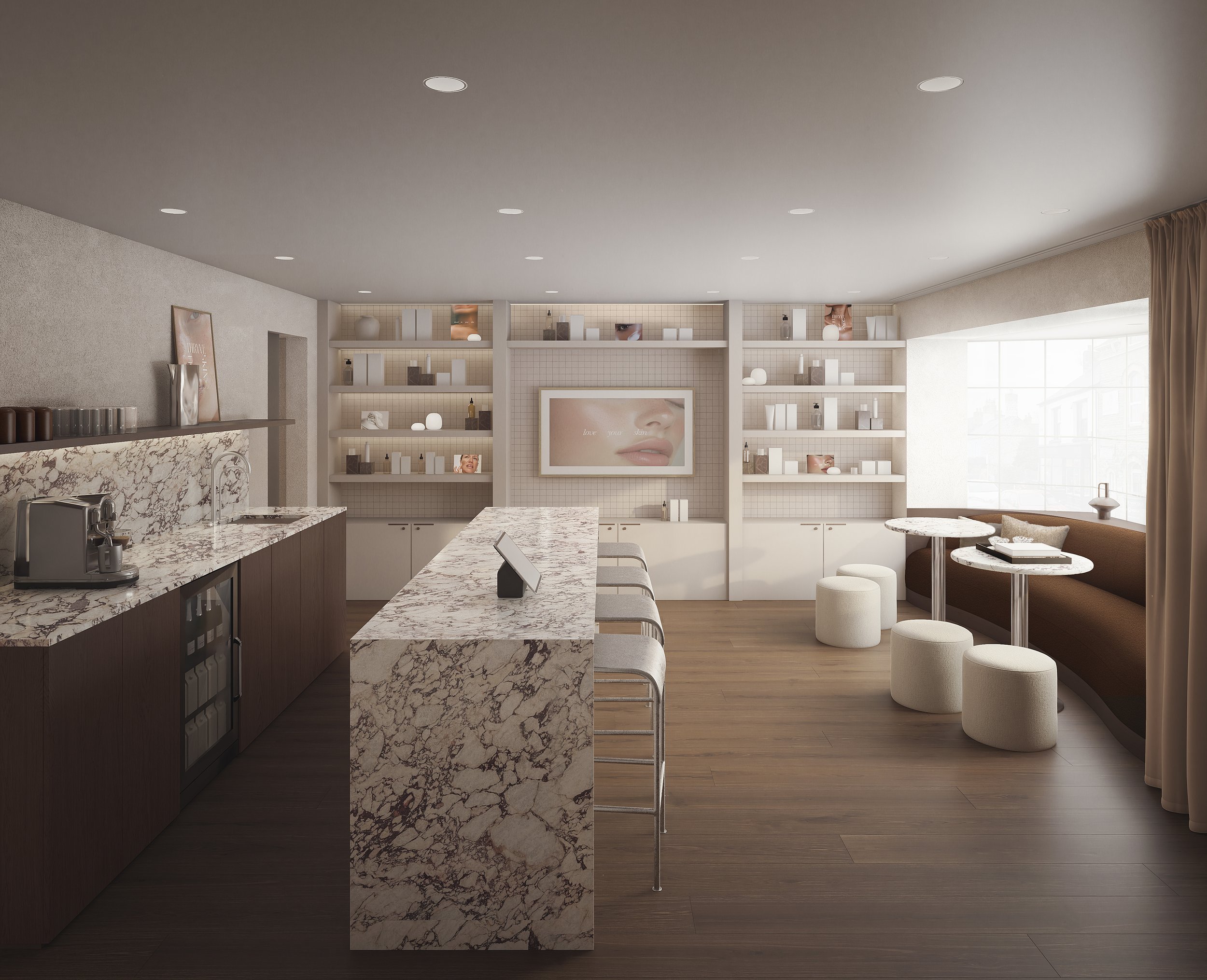 brand led interior visualisation for skin aesthetics clinic.