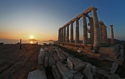 Greek temple at sunset