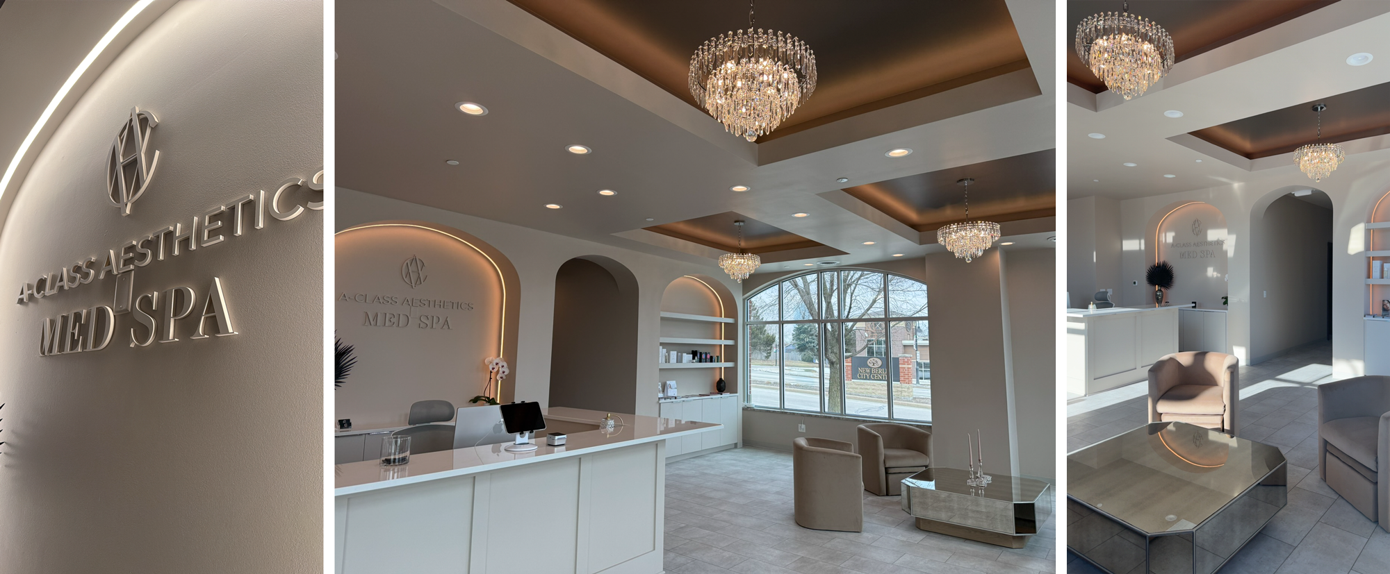 Clean, professional medical spa treatment room with neutral tones at A-Class Aesthetics Med Spa in Milwaukee