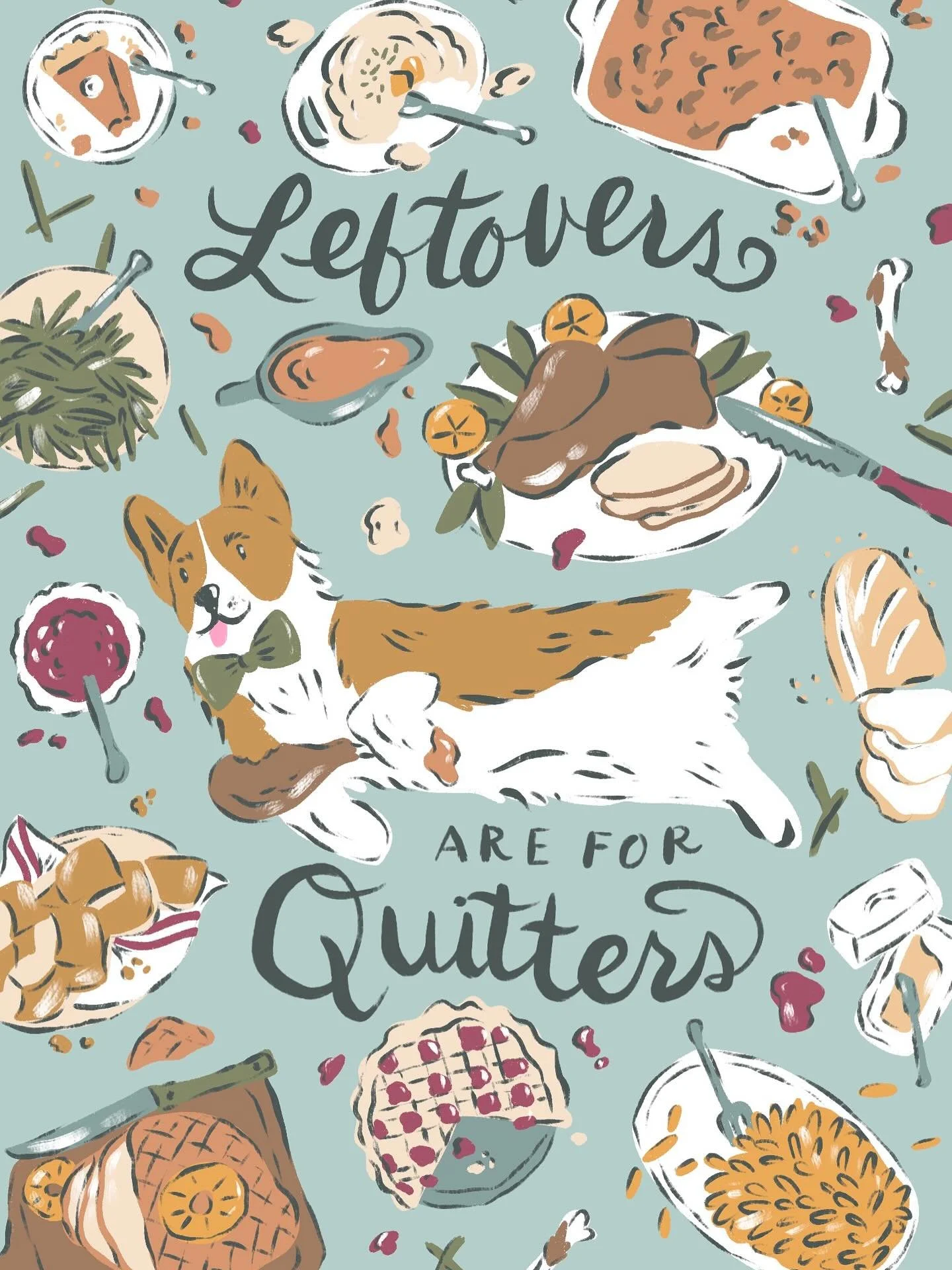 Happy 🦃🦃🦃 day! Thankful for the furry friends in our lives, particularly my bestie Brie the Beagle 🐶. Shes been my #1 since the day I got her! 

Thanksgiving - dog art - thankful - corgi - leftovers - art licensing - illustration - holiday - cute