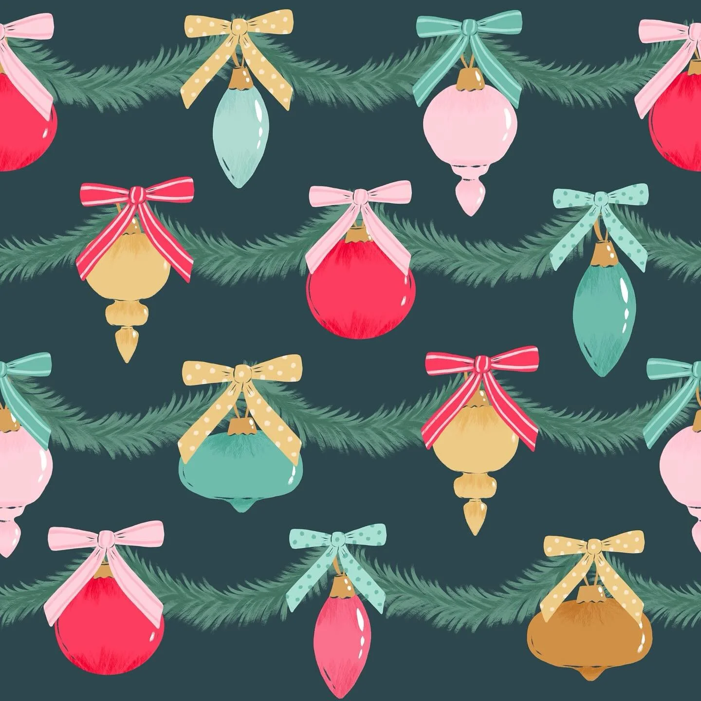 A sampler of garlands! This first one can be found on gift wrap that&rsquo;s out now with Papyrus! And some of my other garland patterns I have made over the years - it&rsquo;s one of my favorite Christmas patterns to make! Now to figure out what gar