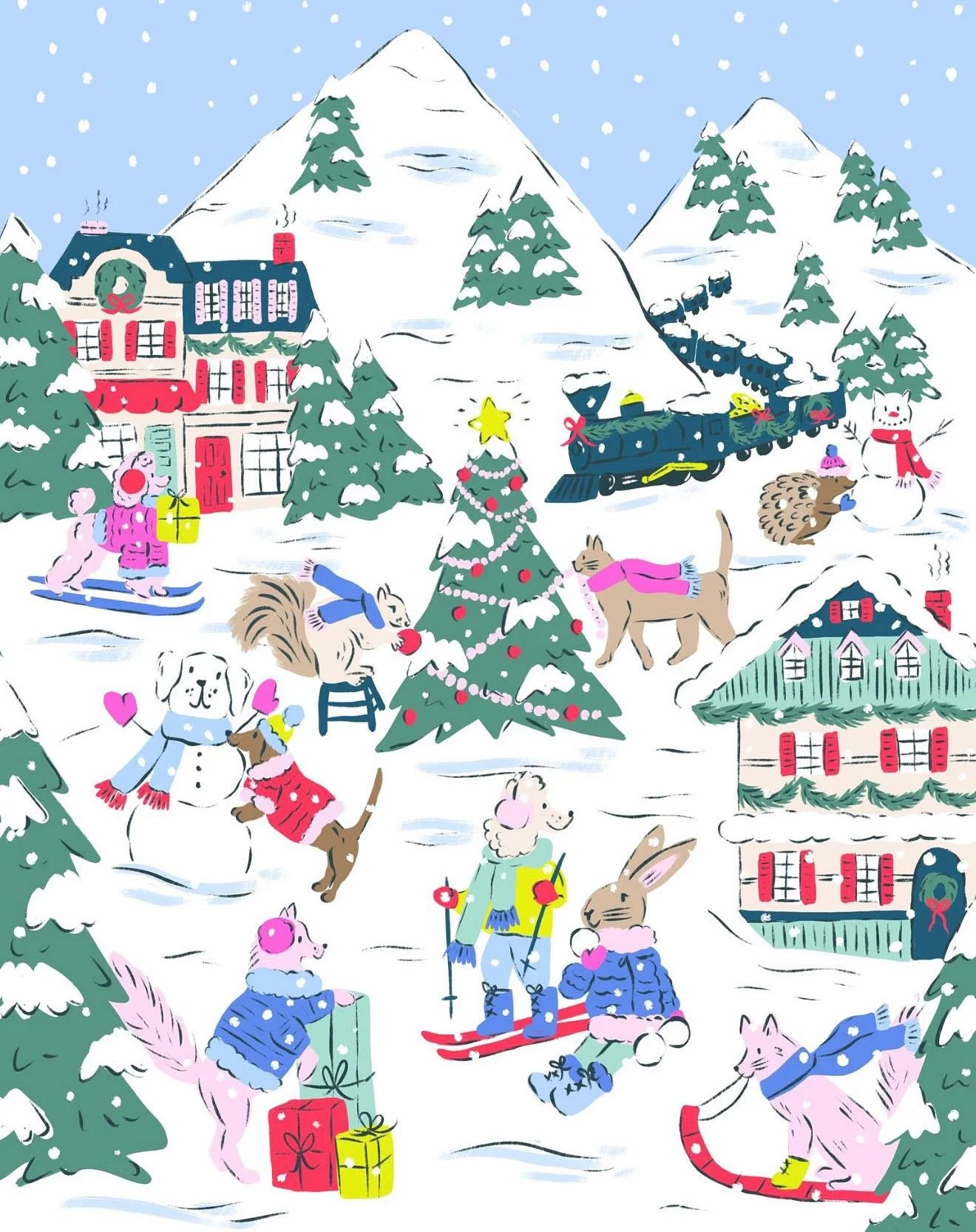 You can find these snowy scenes on Papyrus gift bags and wrap right now, in places like Whole Foods, Fred Meyer, Duane Reade, and many other grocery stores, pharmacies and shops! If you happen to come across the big bags or the ornament garland wrap,