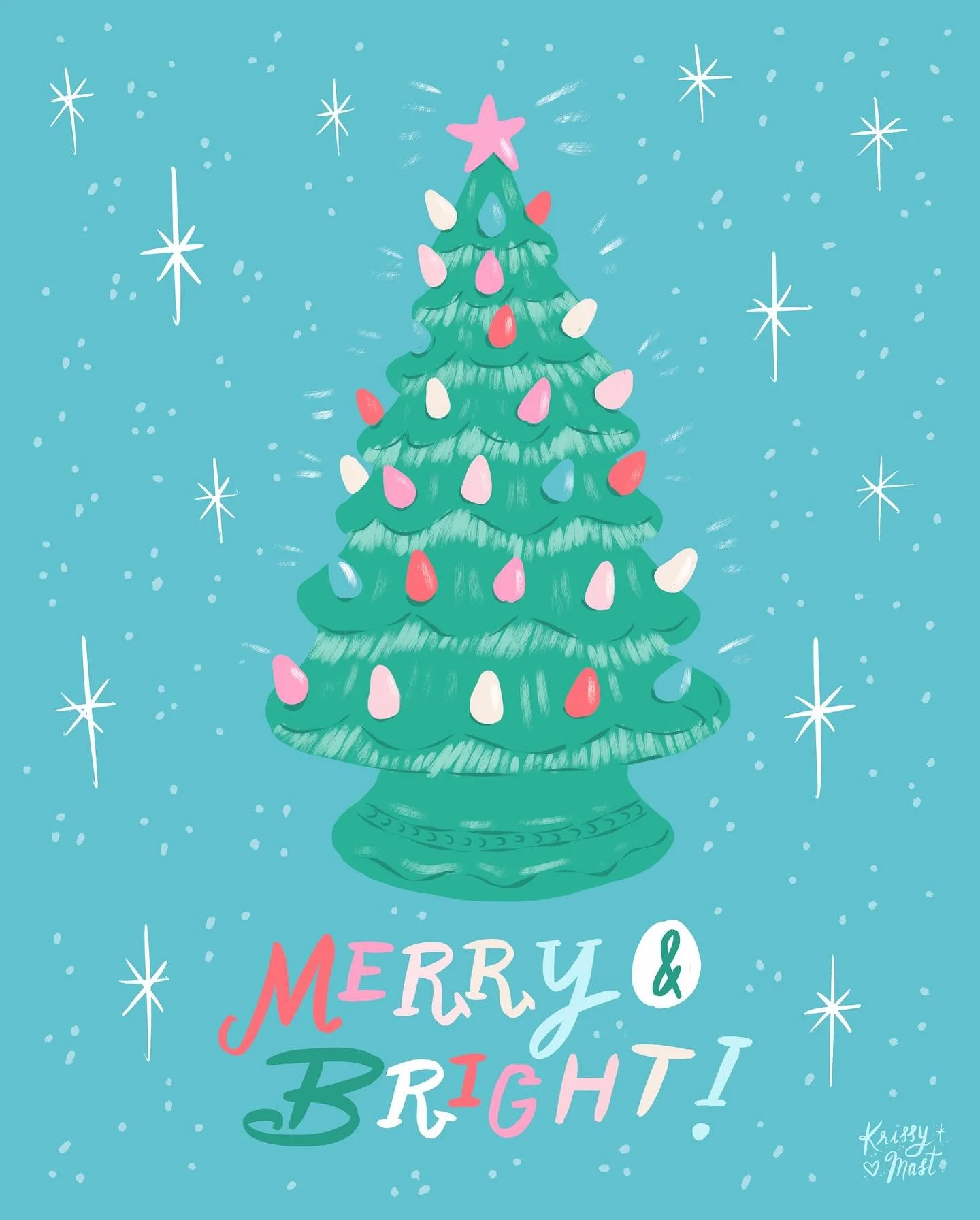 Colorful Christmas is where it&rsquo;s at 🎄 just my opinion! Here&rsquo;s to a merry and bright season with only 10 days left until Christmas! 

Christmas art - ceramic tree- vintage - holiday- colorful - bright - greeting card design - illustration
