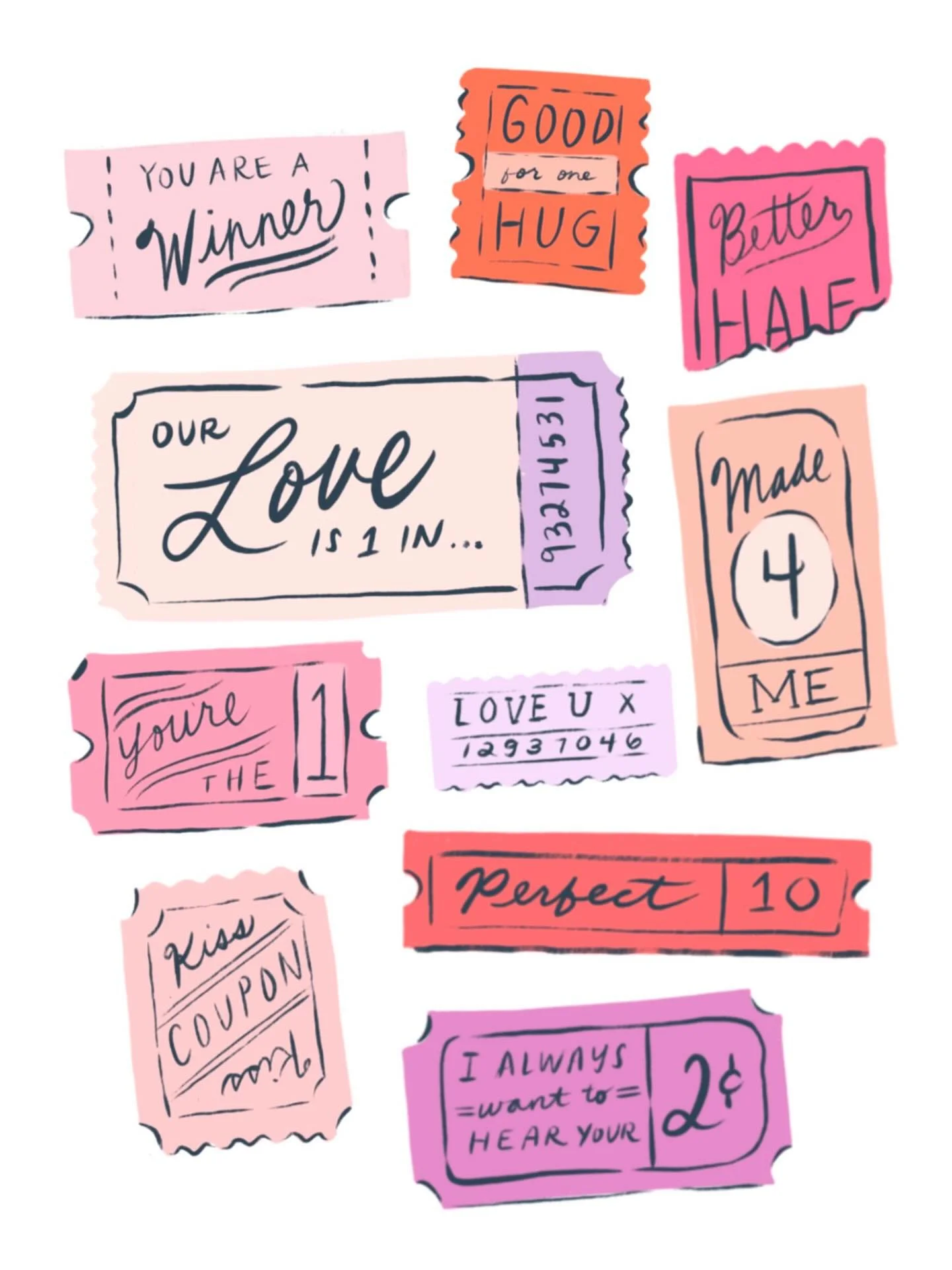 One way 🎟️ to romance, please! You can find these at Urban outfitters❤️❤️🎀

Valentine&rsquo;s Day - illustration - greeting card - surface pattern design - art licensing